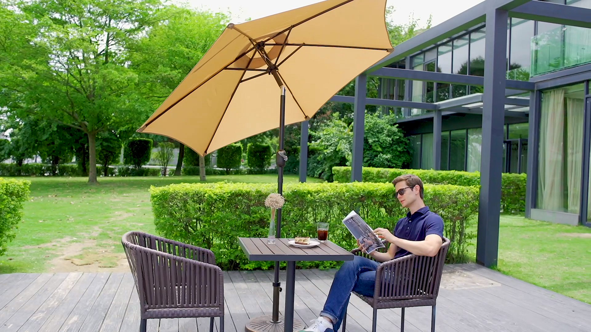 Funsite 7.5ft Patio Umbrella, UV Protect Market Table Umbrella with Heavy Duty Pole, Ventilate Design Outdoor Umbrella with Push Botton Tilt & Crank Ideal for Garden, Lawn, Deck, Yard&Pool, Cream