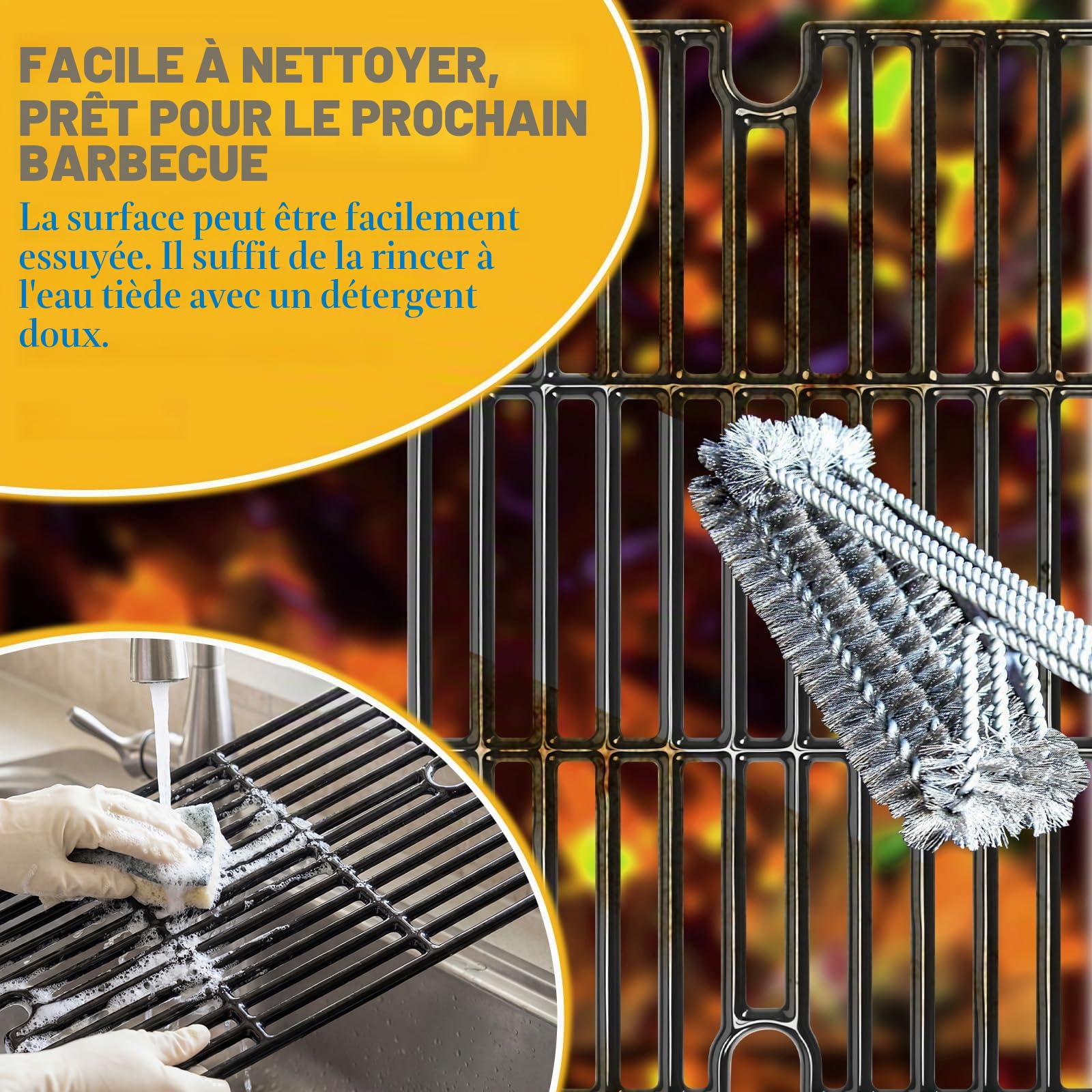 GFTIME Lot de 2 grilles de barbecue en fonte émaillée pour barbecue au gaz et au charbon de bois, 42 x 55 cm, en fonte de rechange pour Tepro Toronto, Taino Hero XL, Aktiva Angular, EL Fuego Montréal