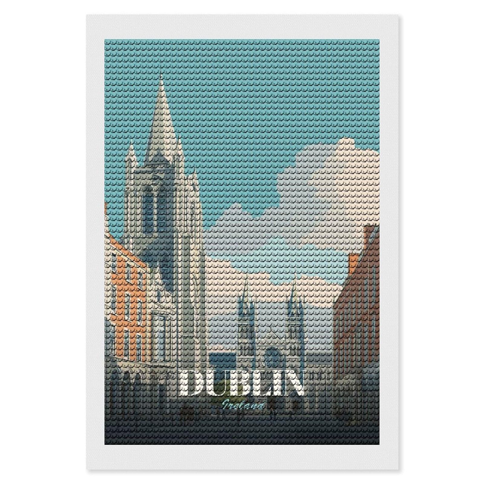 Junmoney Dublin Ireland Cityscape Travel Diamond Art Kit 8"x12", Neat Printed Canvas, Finish and Display, Relaxing DIY Hobby, Living Room Decor