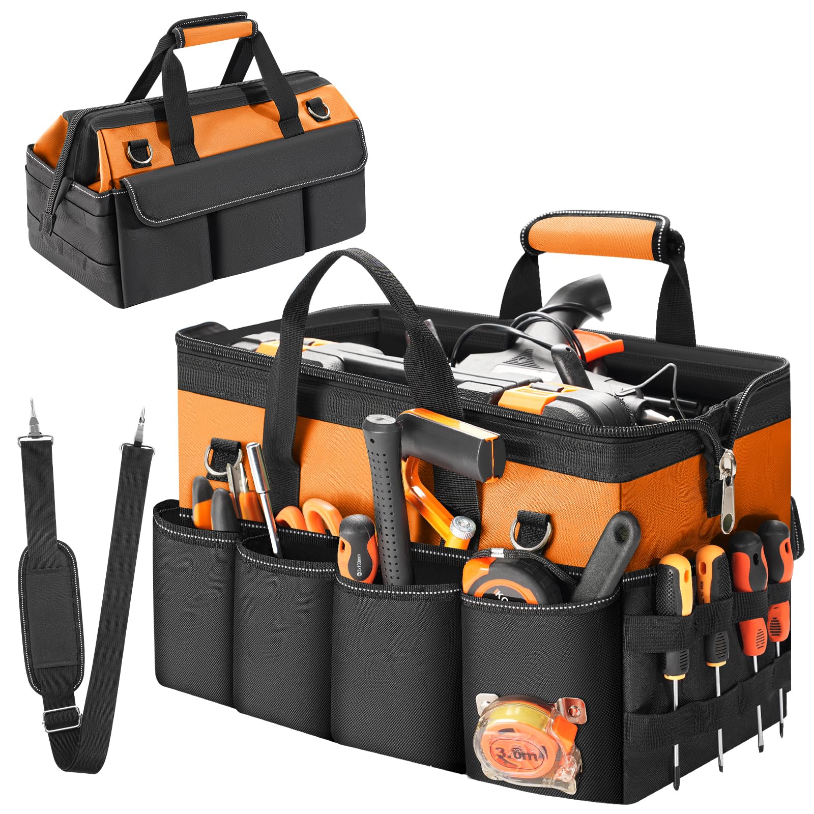 19" Portable Heavy Duty Tool Bag with Adjustable Shoulder Strap, Orange