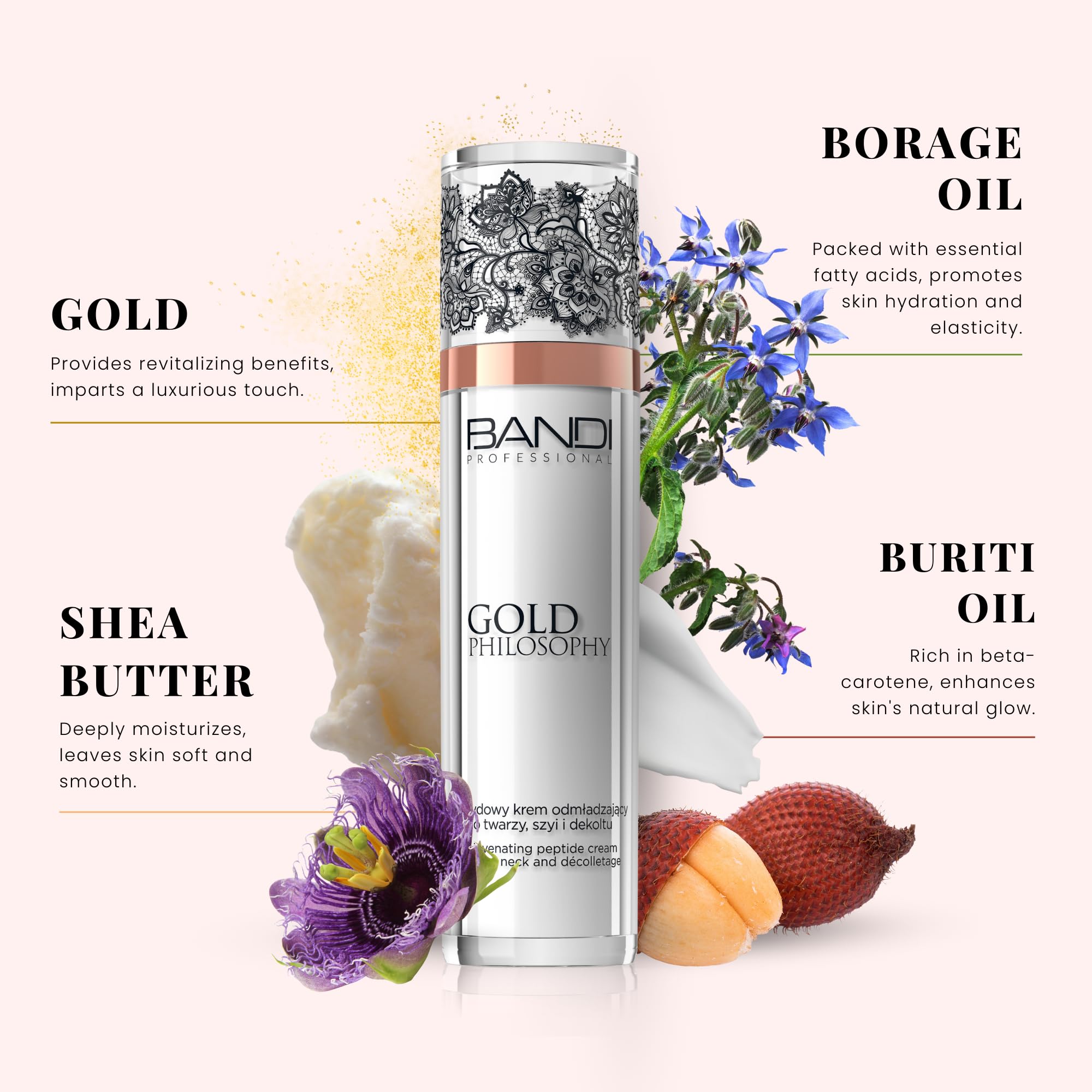 Bandi Intensive Regeneration Luxury Face Cream Hydrating Anti Aging Moisturiser Beauty Cream for All Skin Types Night Cream with Peptides Gold and Exotic Oils - Image 4