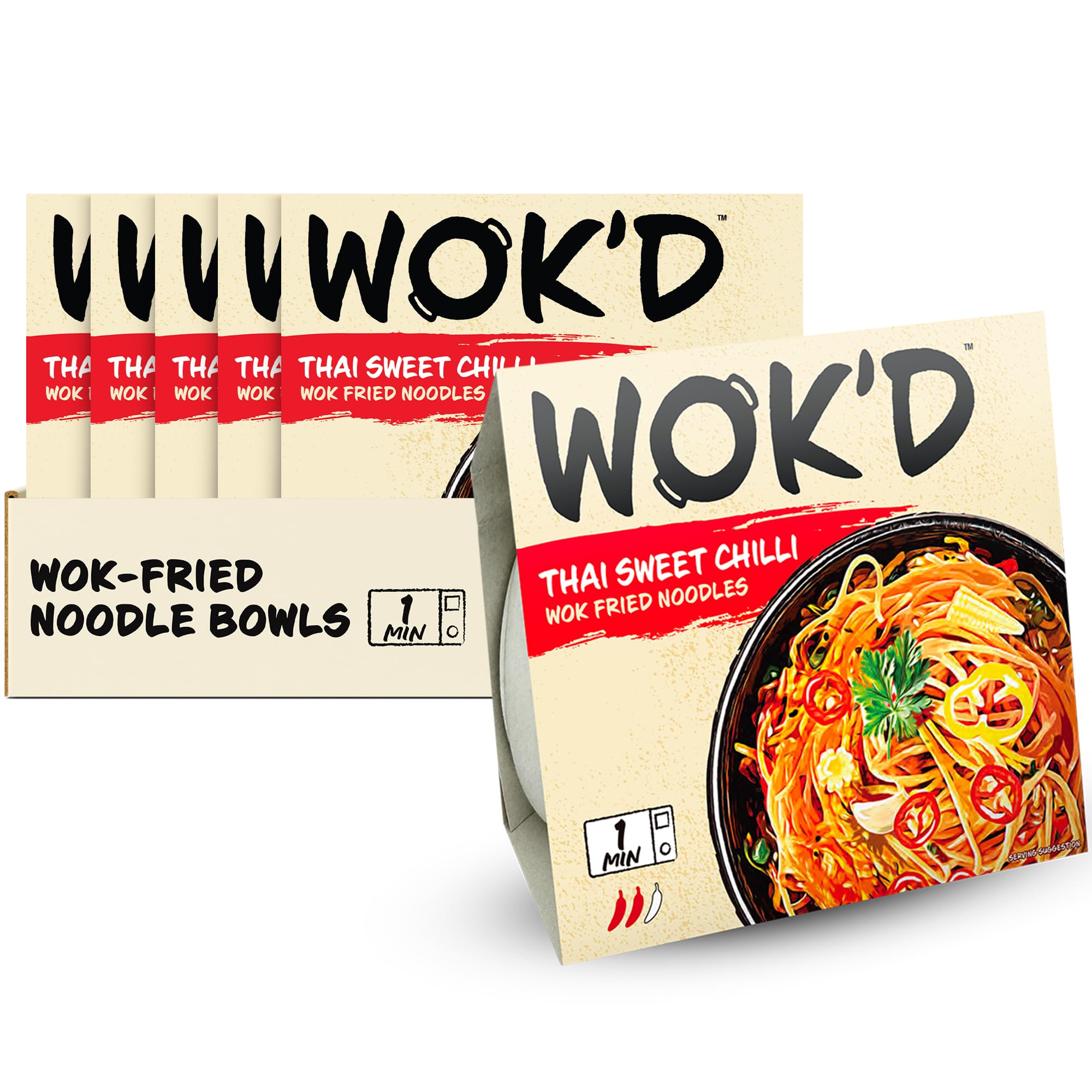 Wok'd Thai Sweet Chilli Wok Fried Microwave Instant Noodles, 6 x 200g Pots