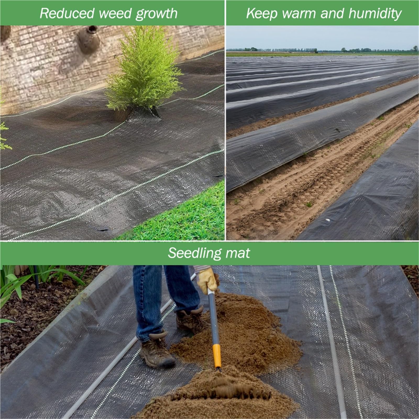 Manta Antihierbas Tela de cubierta suelo barrera contra malezas duradera PE | Paño de césped duradero y estera de mantillo for huerto, agricultura, jardinería, paisaje(Length-10M,Width-2M)