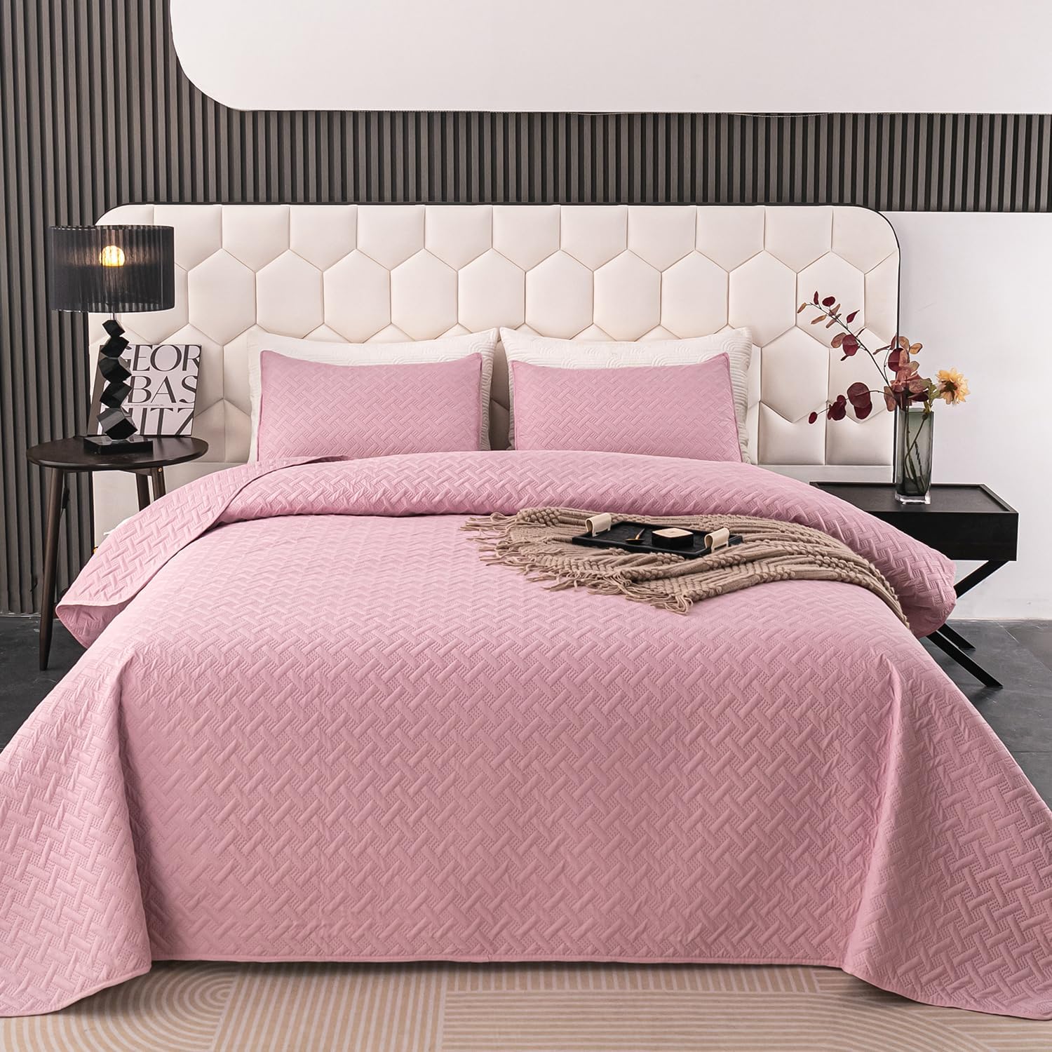 FLYMME Queen Quilt Bedding Set Pink Lightweight Bedspreads