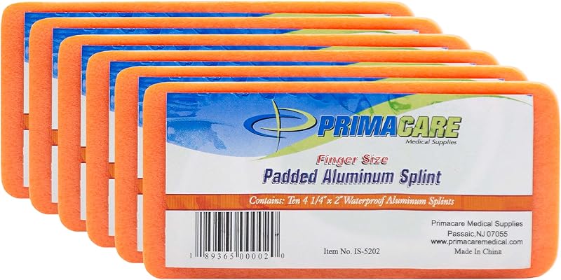 IS-5202 (Pack of 10) Padded Aluminum Finger Splints, Finger Brace for Pain Relief Sport Injuries, Basketball, Finger Buddy Wraps for Broken, Swollen Fingers or Dislocated Joint, 2", Orange