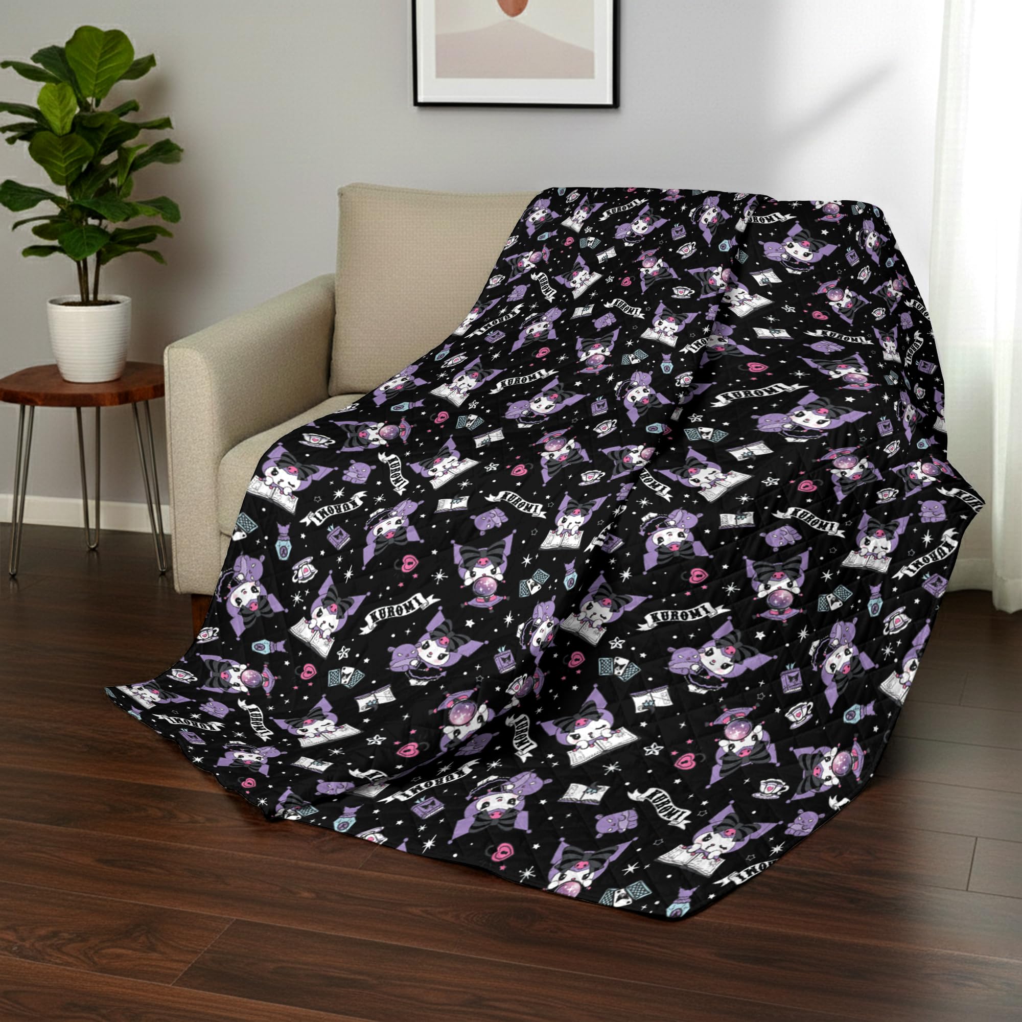 Sanrio Kuromi Anime Comfy Throw - Soft Quilted 60x80 Reversible for Couch, Bed, Adults &amp; Kids