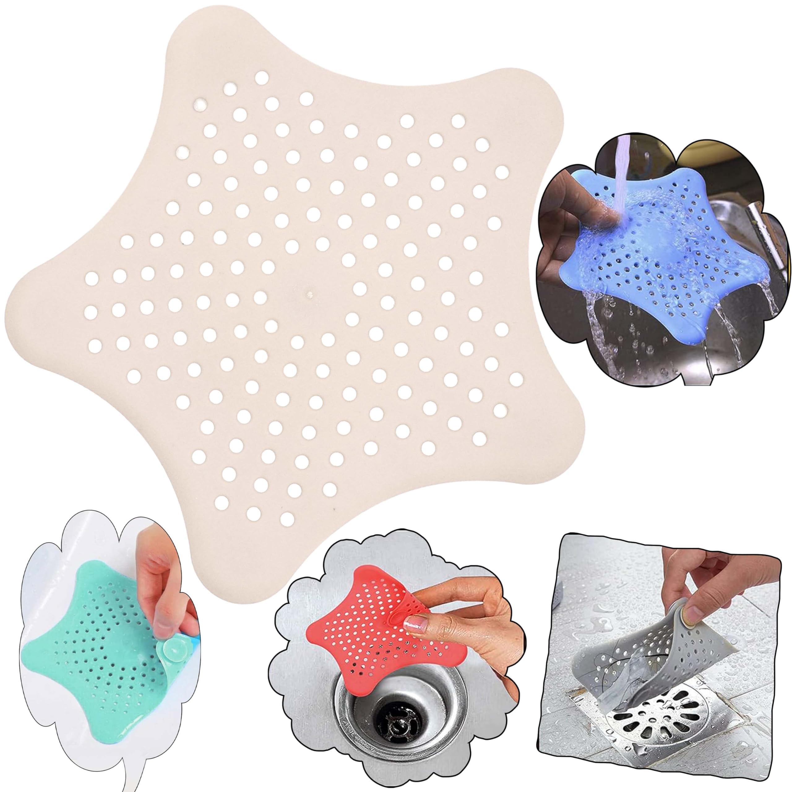 Hovuk White Silicone Hair Catcher Drain Cover, Durable, Easy To Clean & Install, Perfect For Bathroom, Bathtub & Kitchen Drains, Silicone Tub Stopper