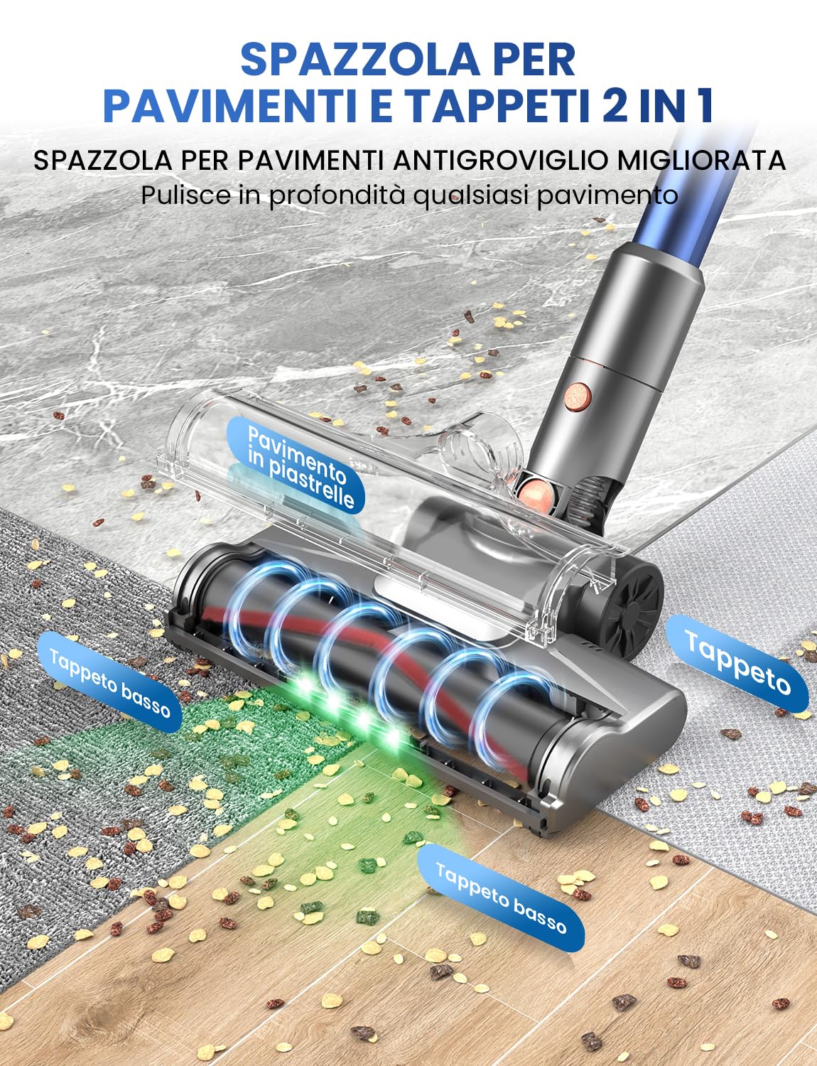 Dzaki Aspirapolvere Senza Fili, 45KPa 50Mins Scopa Elettrica Senza Fili con Autoportante, Display LED intelligente,Leggero aspirapolvere ricaricabile antigroviglio,Potente per Pavimenti