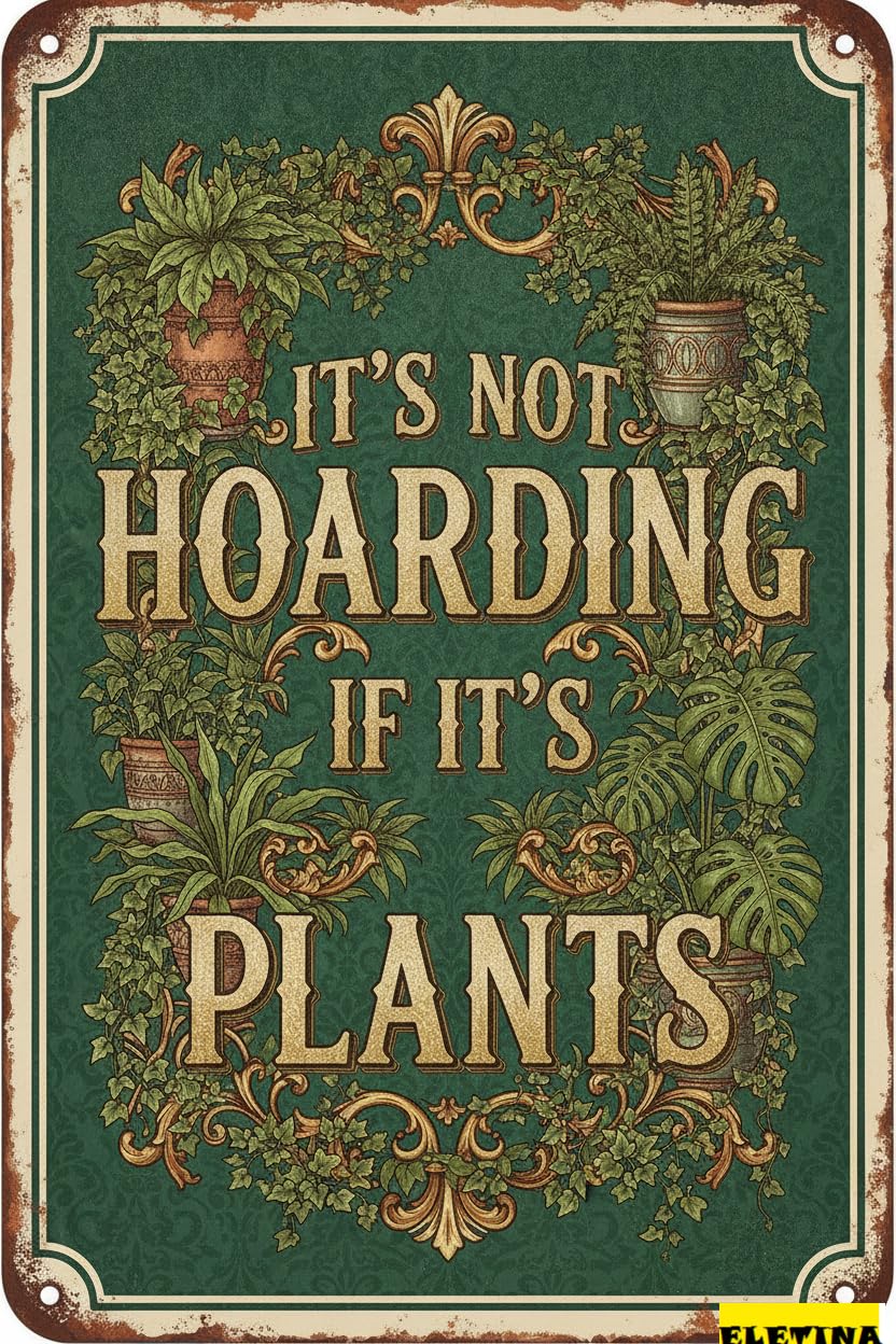 Not Hoarding If It's Plants Tin Sign, 8x12 Inch Garden
