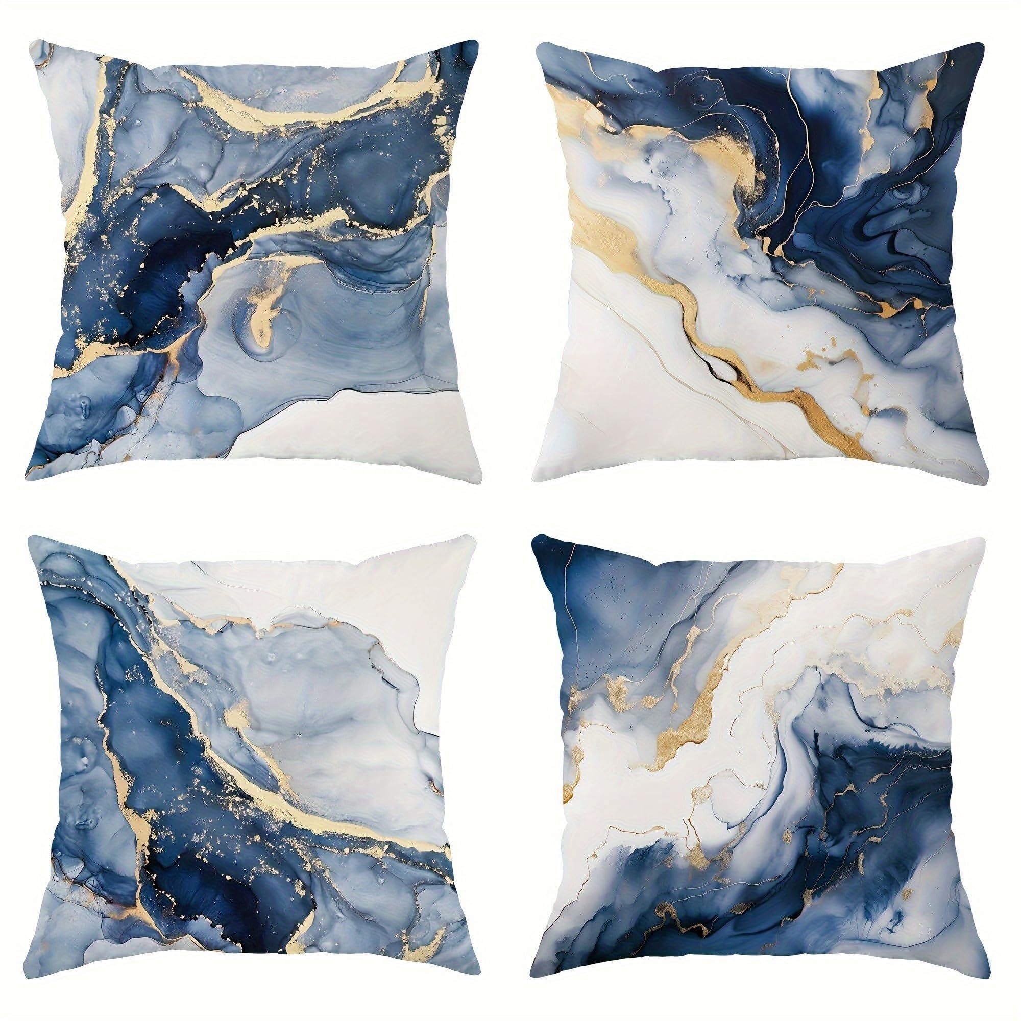 PVOODIRE Short Plush 4 Pack 45x45 Cushion Covers - Decorative Pillow Covers for Outdoor Patio Blue Bedroom Accessories Fits 45cm x 45cm Cushions — image 1