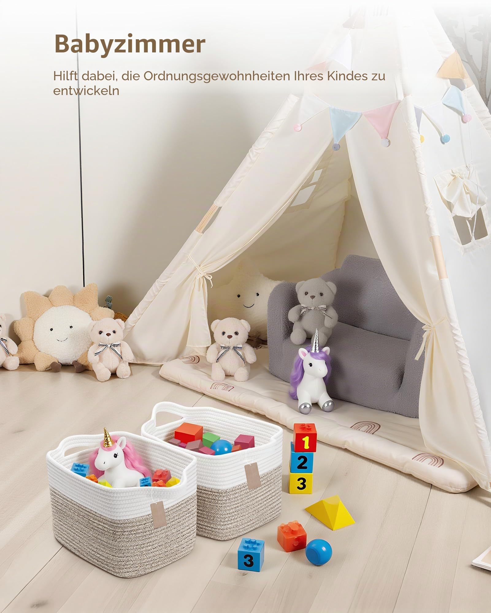 JOJOSEE Aufbewahrungskorb Geflochten 33x25x22,5cm Weiß & Braun 3 Stück