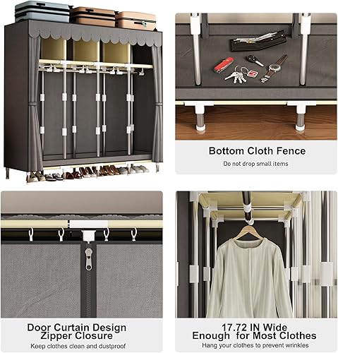 Miniatura 2 de LEAIJIAFY Armario portátil grande para dormitorio, armario organizador de ropa, armario de Amories simple con cubierta de tela no tejida gris, tubo