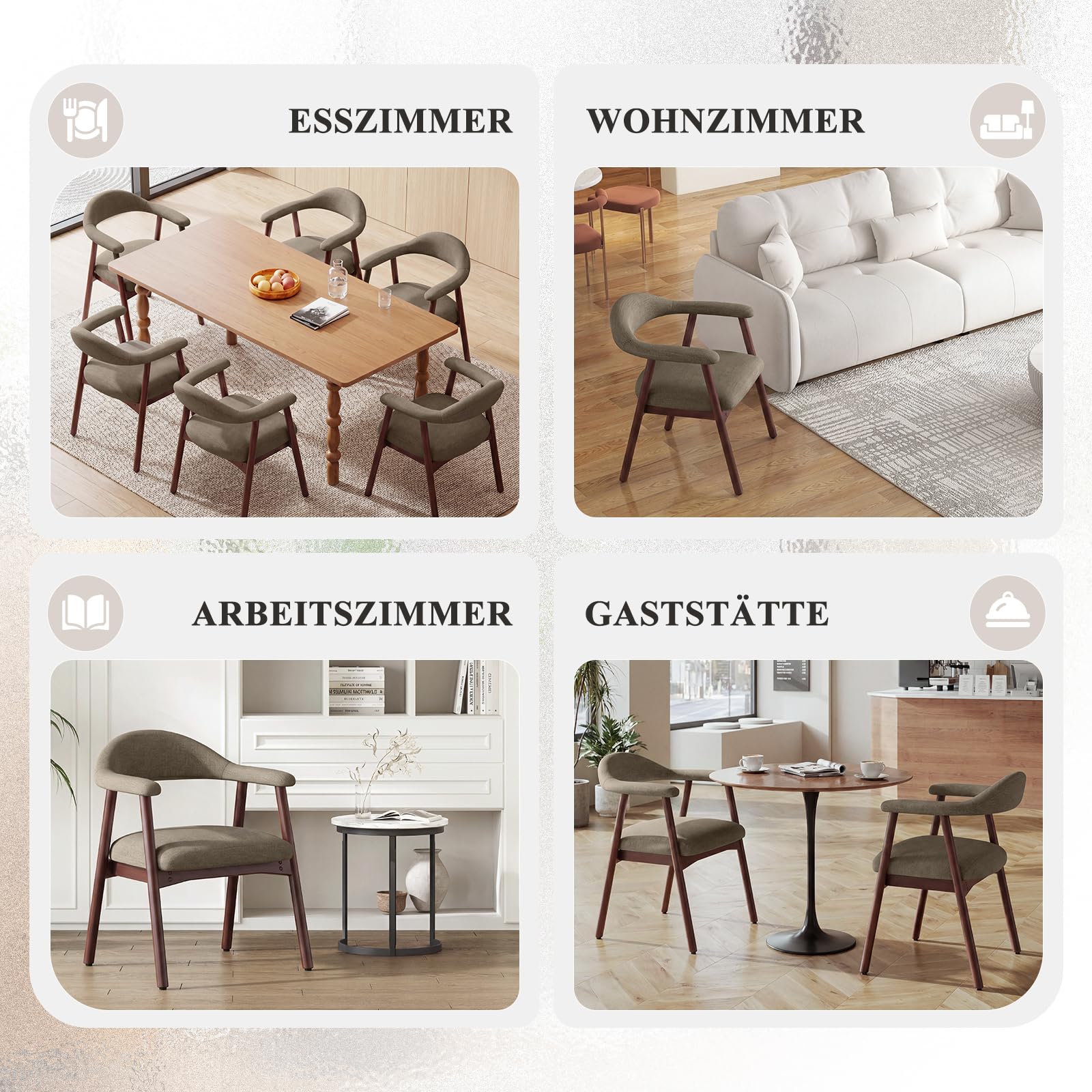 MALOL 4er Set Stoffsessel Esszimmerstühle, gepolsterte Esszimmerstühle mit gebogener Rückenlehne und Holzbeinen, Mid-Century-Modern Küchenstühle für Küche und Esszimmer, Kamel