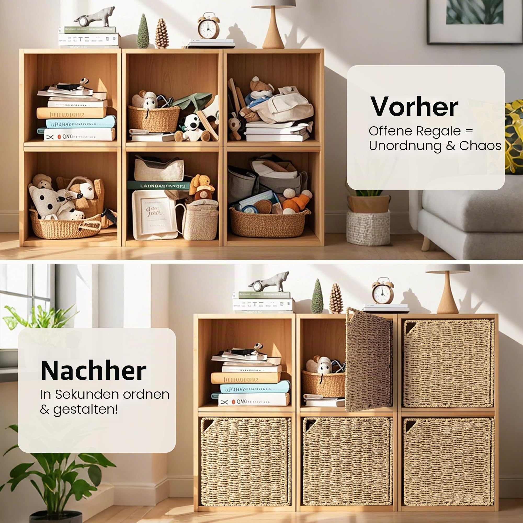 AELS Handgewebte Naturfaser-Türen für Würfelregale, 33 cm, 4 Stück, Boho-Stroh-Regal-Abdeckung für Bücherregal und offenes Bücherregal, rustikale Bauernhaus-Heimdekoration, passend für IKEA