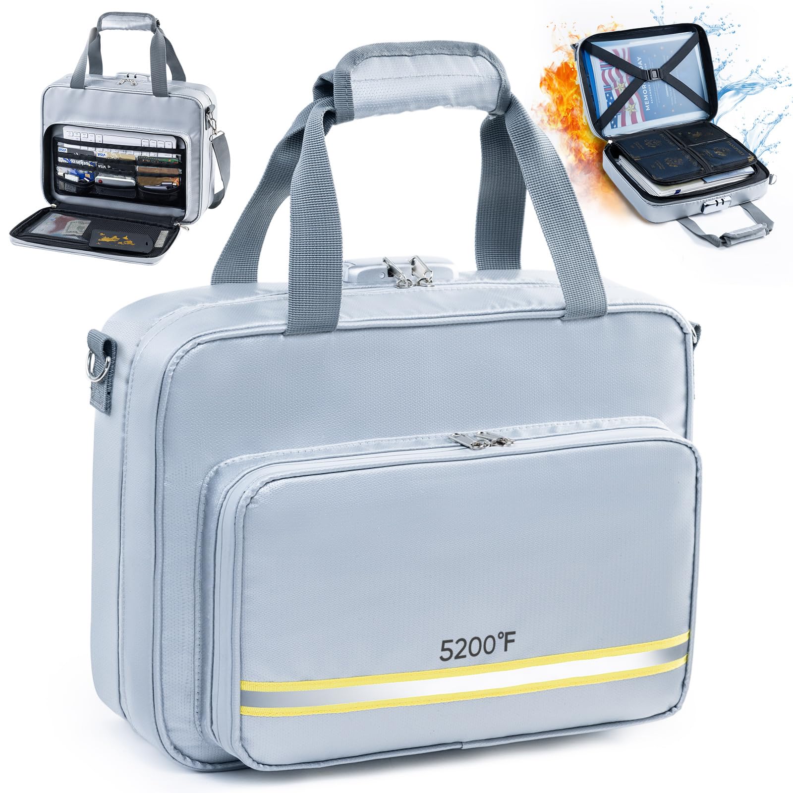 FRECOLSH 5200 Fireproof Document Organizer - Large Fireproof Bag with 20 Pockets - Locking Folder Safe for Home & Office Documents
