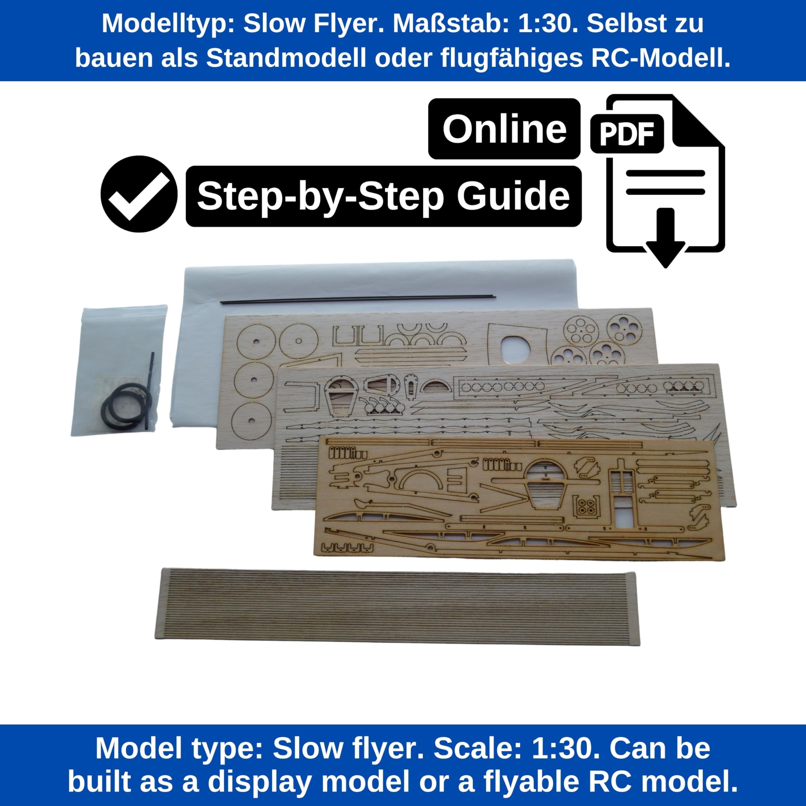 Etrich Taube Slow Flyer Modellflugzeug Kit, Maßstab 1:30, 456 mm Spannweite, RC Flugzeugmodell Baukasten, Modell Flugzeug zum selbst Bauen, gelaserte Balsa Holz Bauteile, 456 x 290 x 125 mm, 30 g RTF