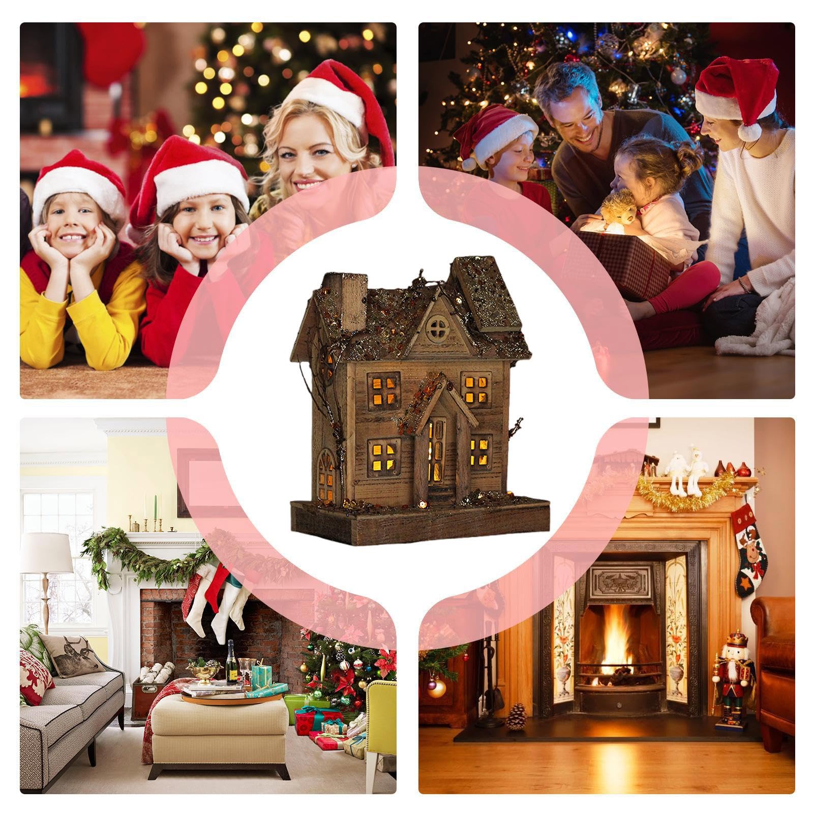 las casas de Navidad,Casa de madera iluminada de Navidad | Figura de
