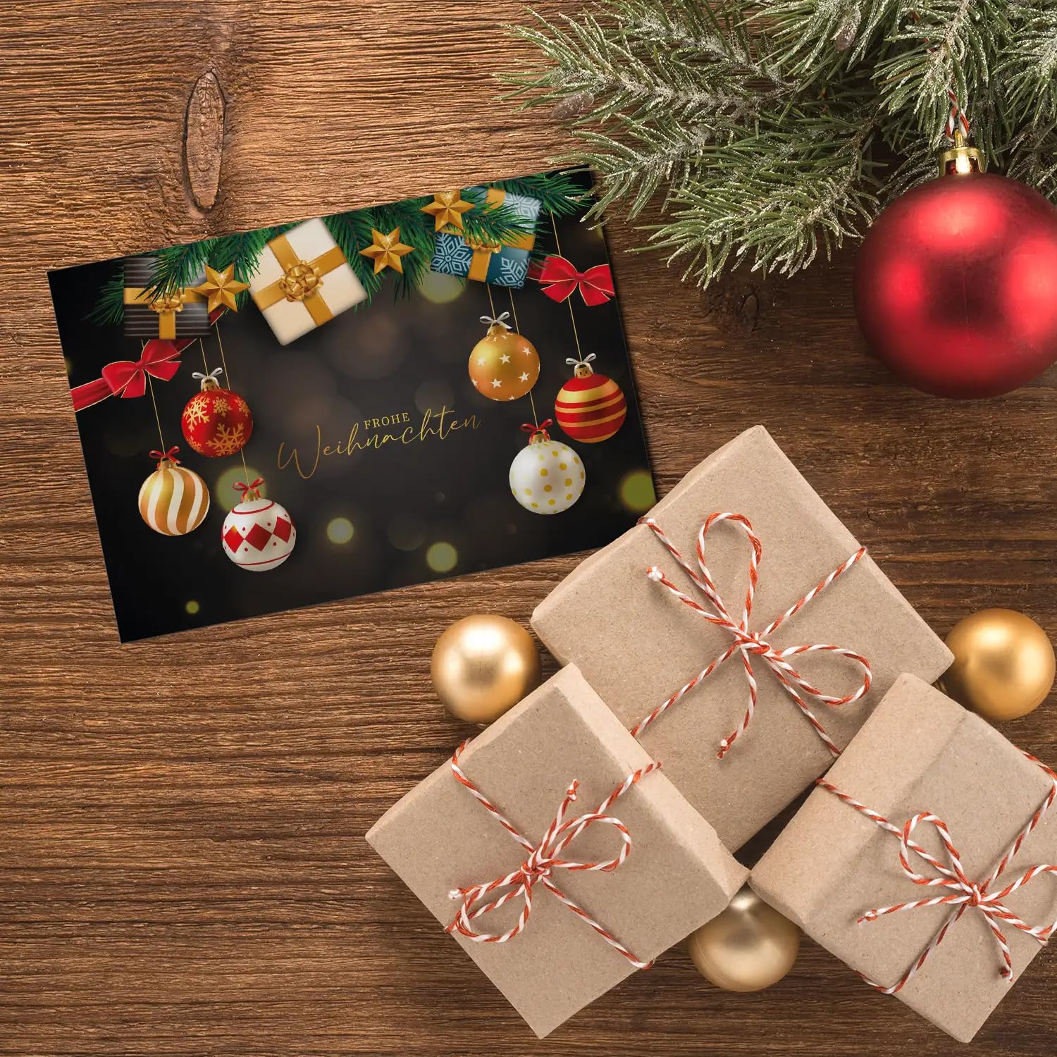 Lot de 30 cartes de Noël uniques de qualité supérieure - 12 x 18 cm - Avec enveloppe - Pliables - Pour entreprises et entreprises - Merry Christmas - Pour Noël