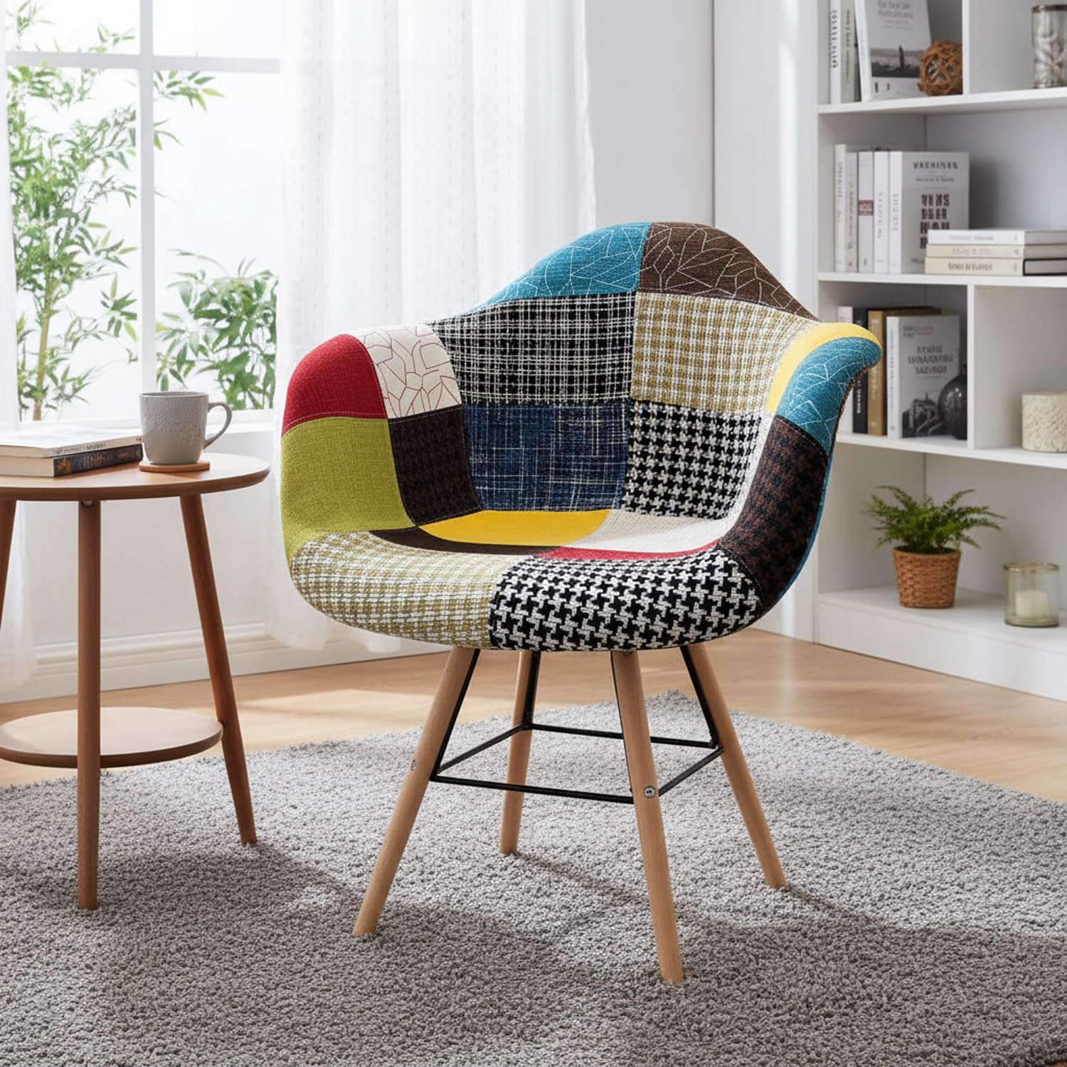 Marvin Poltrona Patchwork Relax Sedia Colorata Design In Tessuto Con Struttura Legno Di Faggio Schienale Braccioli Imbottita Per Soggiorno Studio Casa Salotto Camera