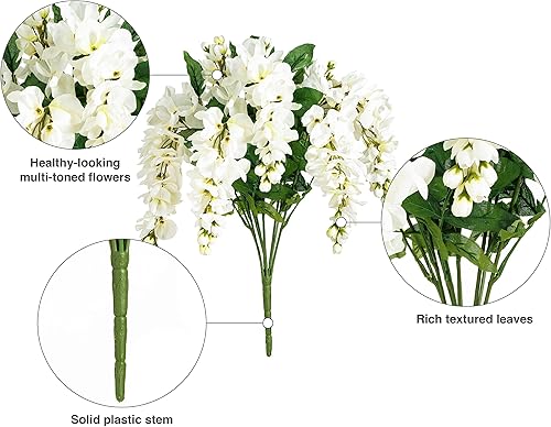 Miniatura 6 de Vickerman Arbusto de glicina blanca artificial para uso diario, 19 pulgadas de largo, 19 pulgadas, glicina blanca de imitación de poliéster para un