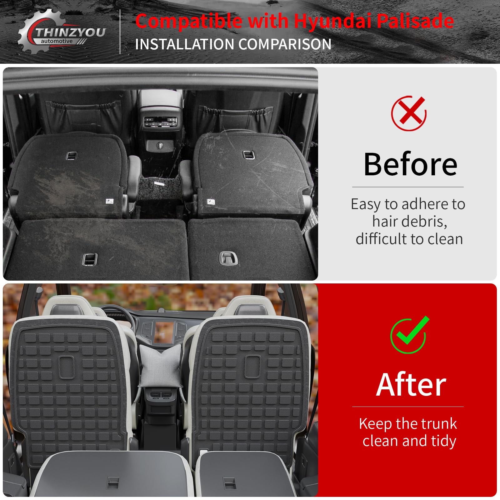 Thinzyou Back Seat Cover Protector Compatible with 2020-2025 Hyundai Palisade 7 Seats Kick Mats Cargo Mat Cargo Liner TPE All Weather Trunk Liner 2024 Palisade Accessories (2nd Row Backrest Mats)