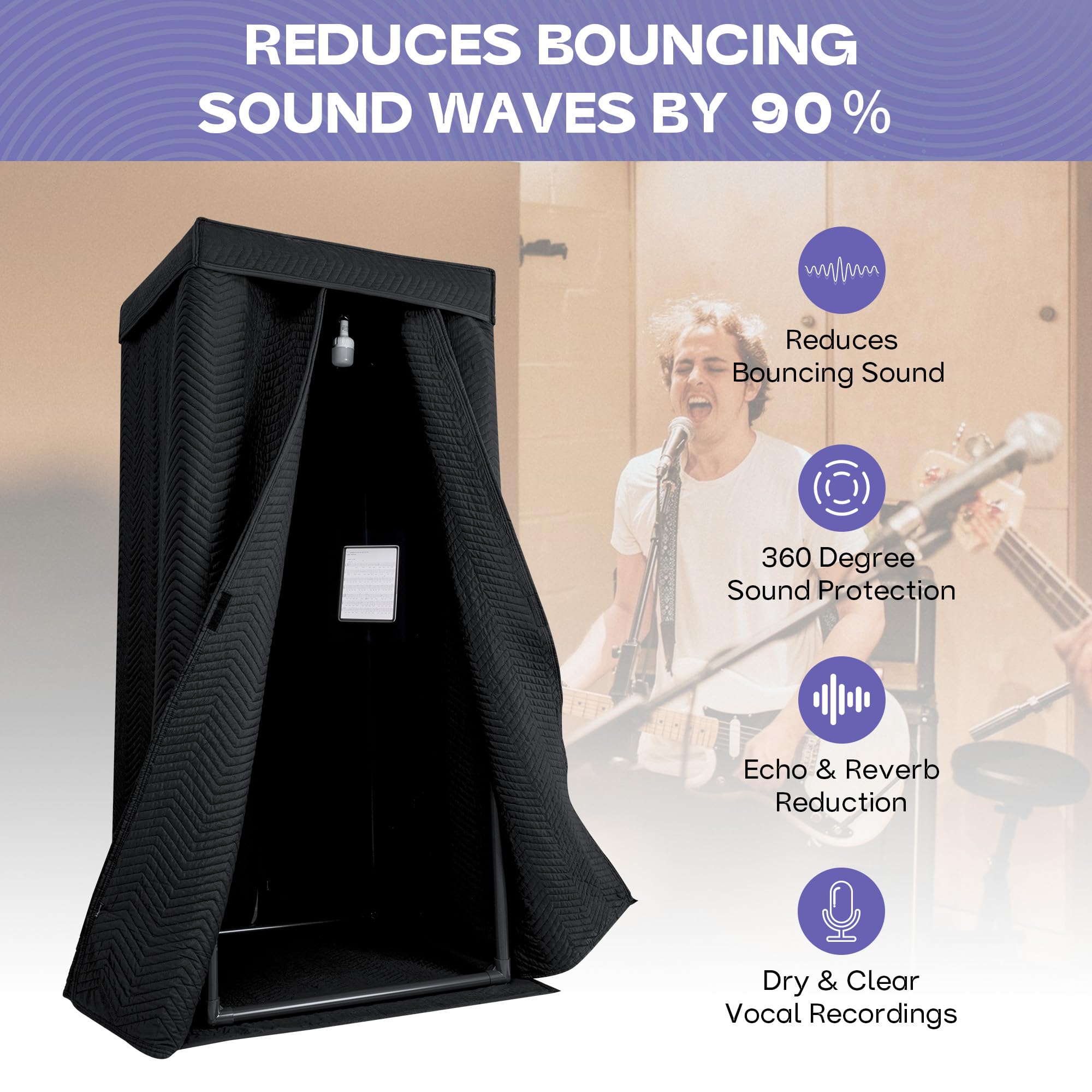 Starfavor Portable Vocal Booth for Recording Echo-Free Vocals, Double-layer 360 Reverb Stand-In Isolation Shield, Pro-Sound Blankets, Studio with Travel Bag - Image 2