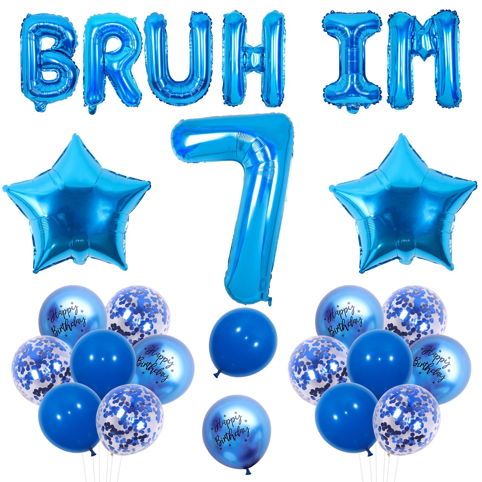 Wonmelody Blue Bruh It's My 7th Birthday Decorations Bruh I'm 7 Party Decor Bro I'm 7 Balloon Banner Star Balloon Happy 7th Birthday Supplies Funny