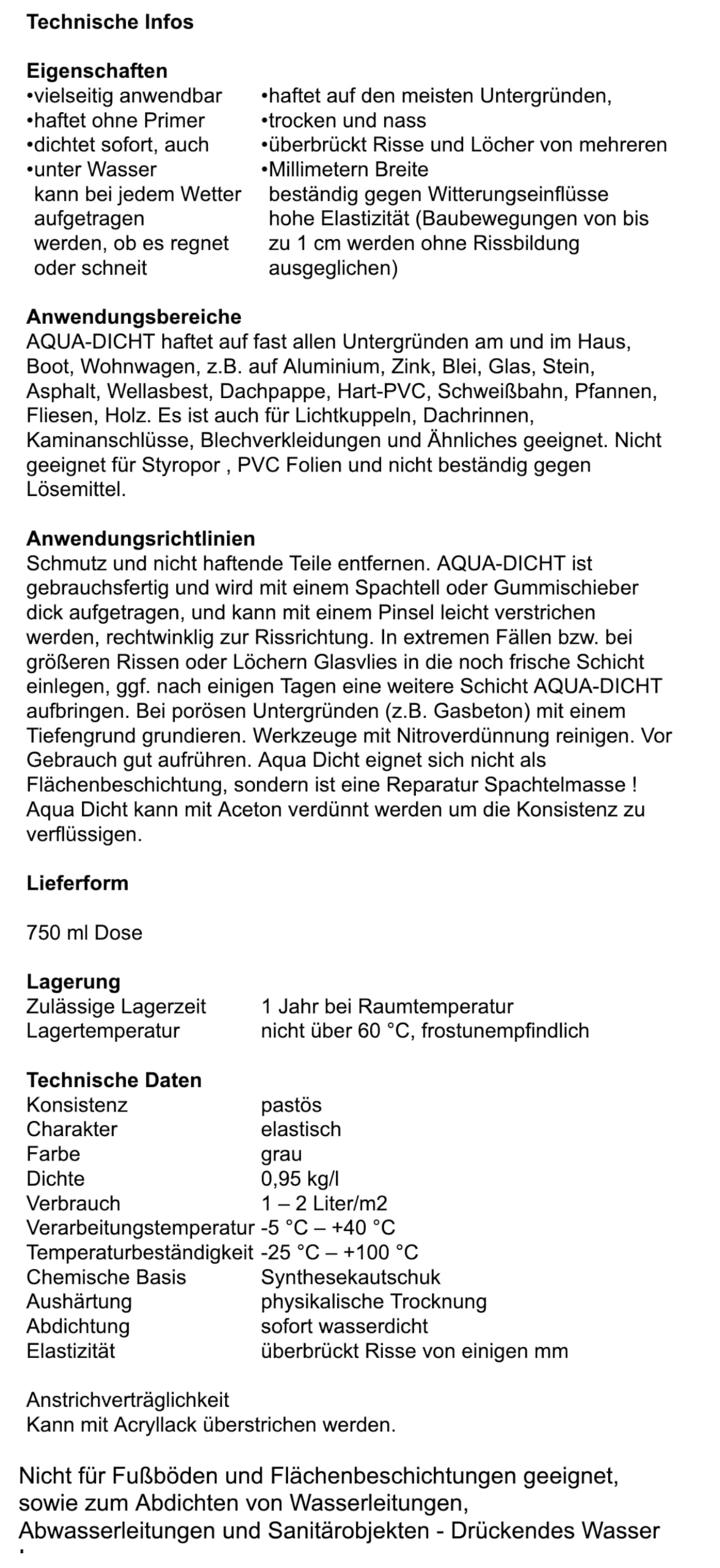 Aqua Dicht Reparatur Faserdichtmasse 5kg Eimer transparent