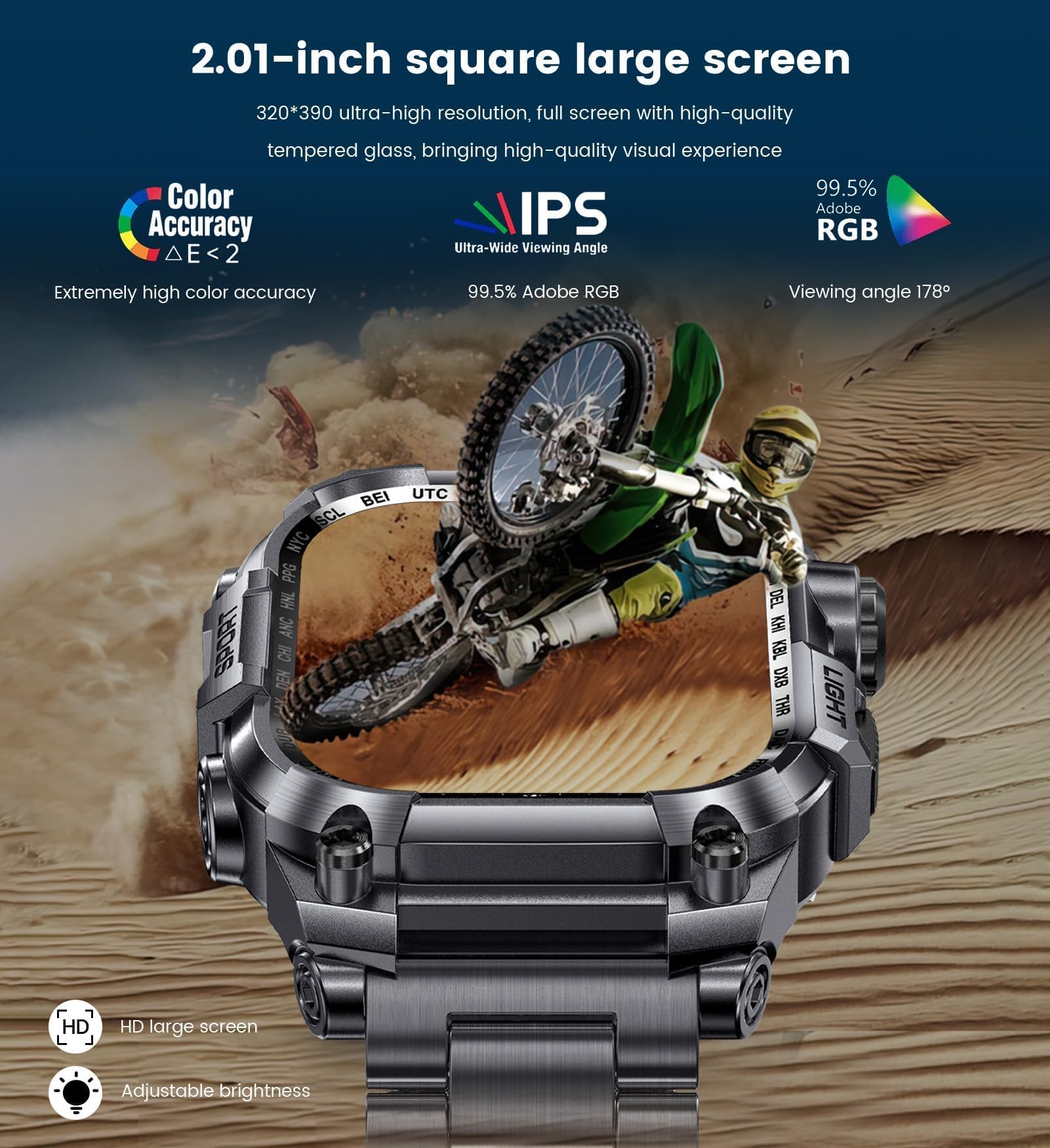 Montre Connectée Homme(2 Bretelles), 2.01'' HD Smartwatch Militaire avec Appels Bluetooth Torche LED 650mAh 150+ Mode Sportifs Surveiller Cardio Podometre Sommei, Fitness Tracker pour iOS Android-Noir