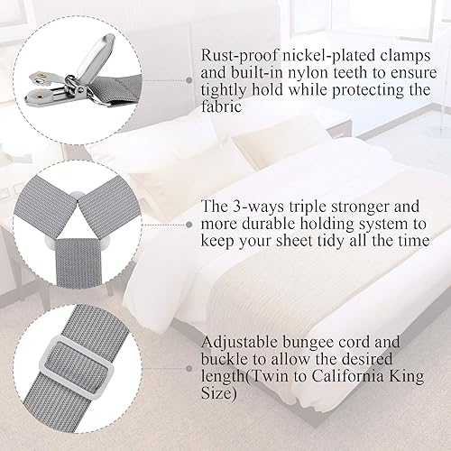 Miniatura 3 de ACEDÉCOR Correas de sábanas, clips para sábana bajera debajo del colchón para mantener las sábanas en su lugar, correas de soporte de sábanas para