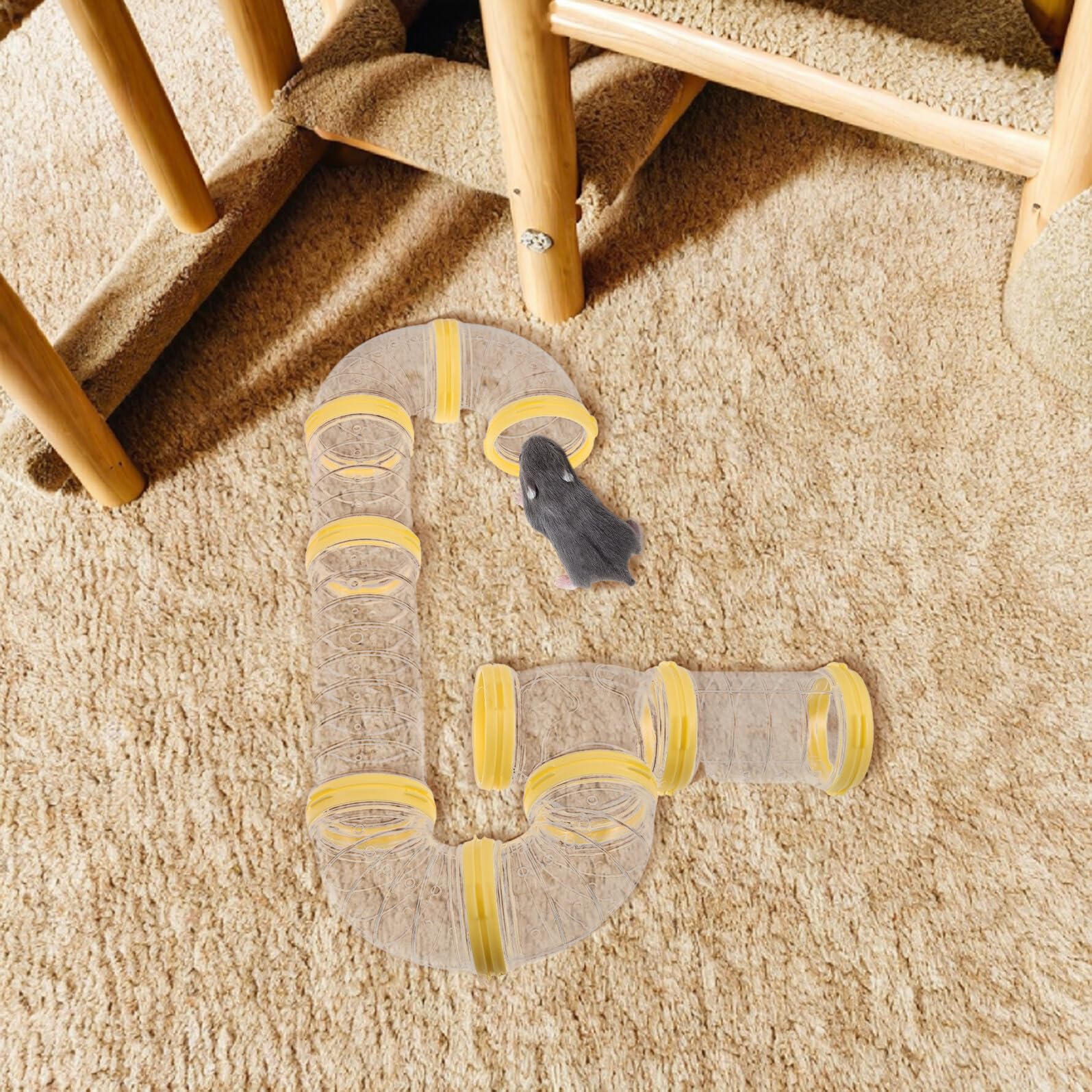 2 Set Tunnel Gioco per Criceti Trasparente Tubo Plastica Resistente per Furetto Topi e Piccoli Animali Kit Espandibile per Gabbie Facilmente Pulibile e Visibile