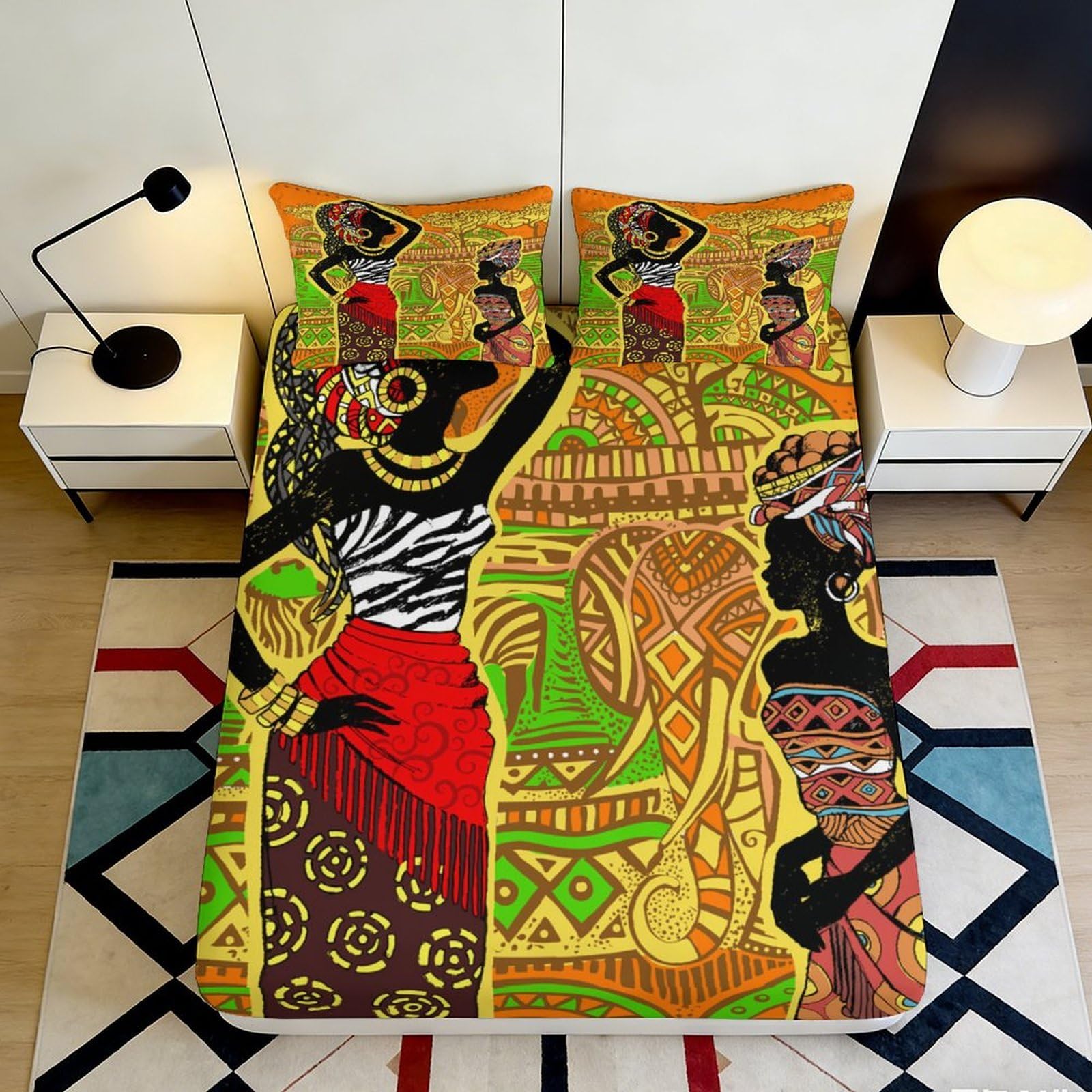 Dhbaneiok Style-10 3D Printed African Tribal Art Fitted Sheet Microfiber Soft Multicolor Ethnic Woman Pattern Mattress Cover For Bedroom Decor 90X200x25cm