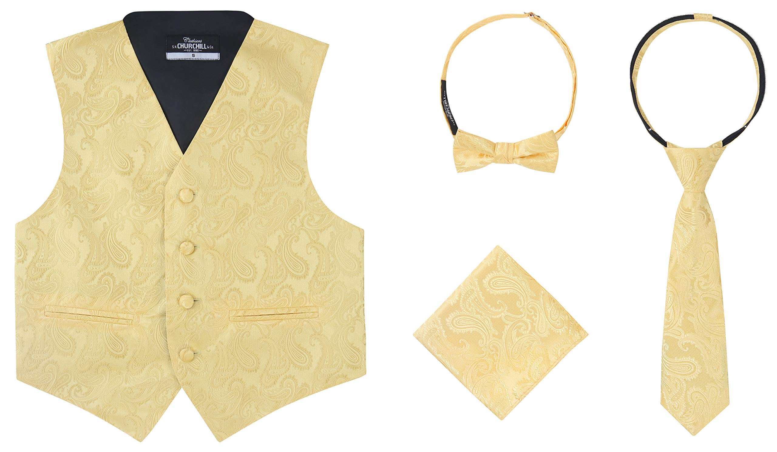 S.H. Churchill & Co. Boys 4 Piece Formal Paisley Vest and Tie Set