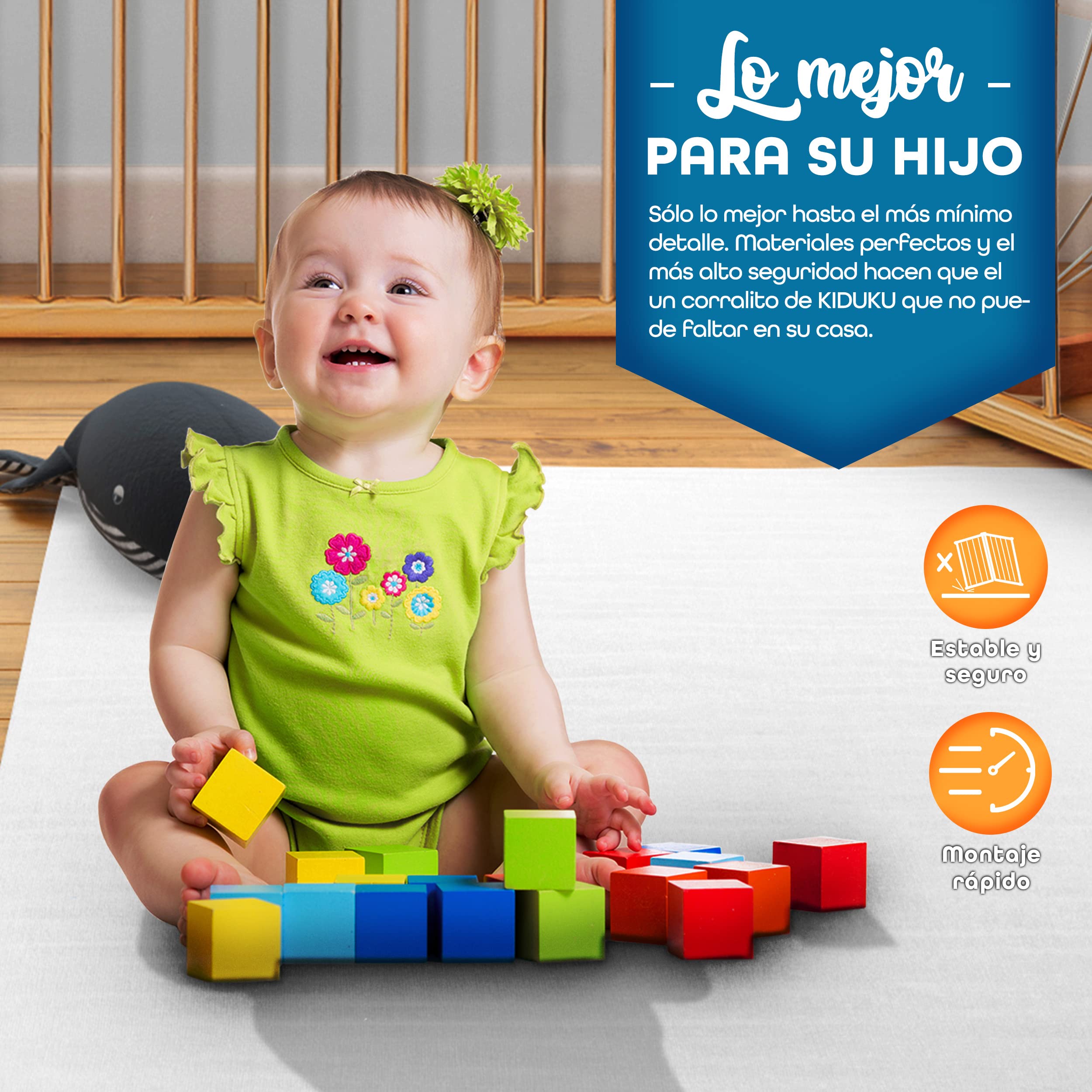 KIDUKU® Parque de bebé XXL 8 Piezas Corralito plegable puerta incluida, forma individual (Amarillo)