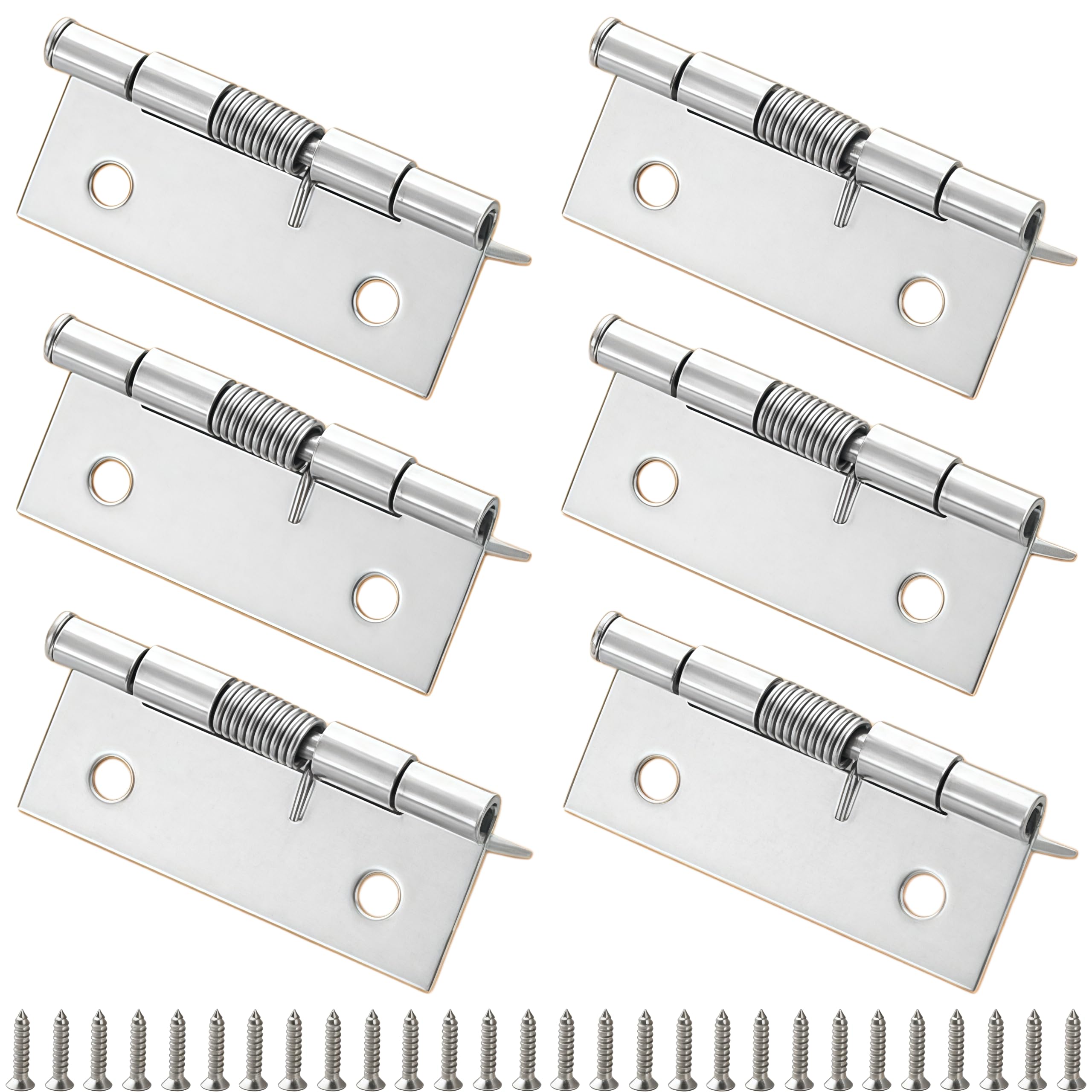 Vbnexyr Regular Folding Hinge 6 Pack Stainless Steel Detachable Spring Hinges Automatic Closing Concealed Return Hinges 2 Inch External Spring Hinges