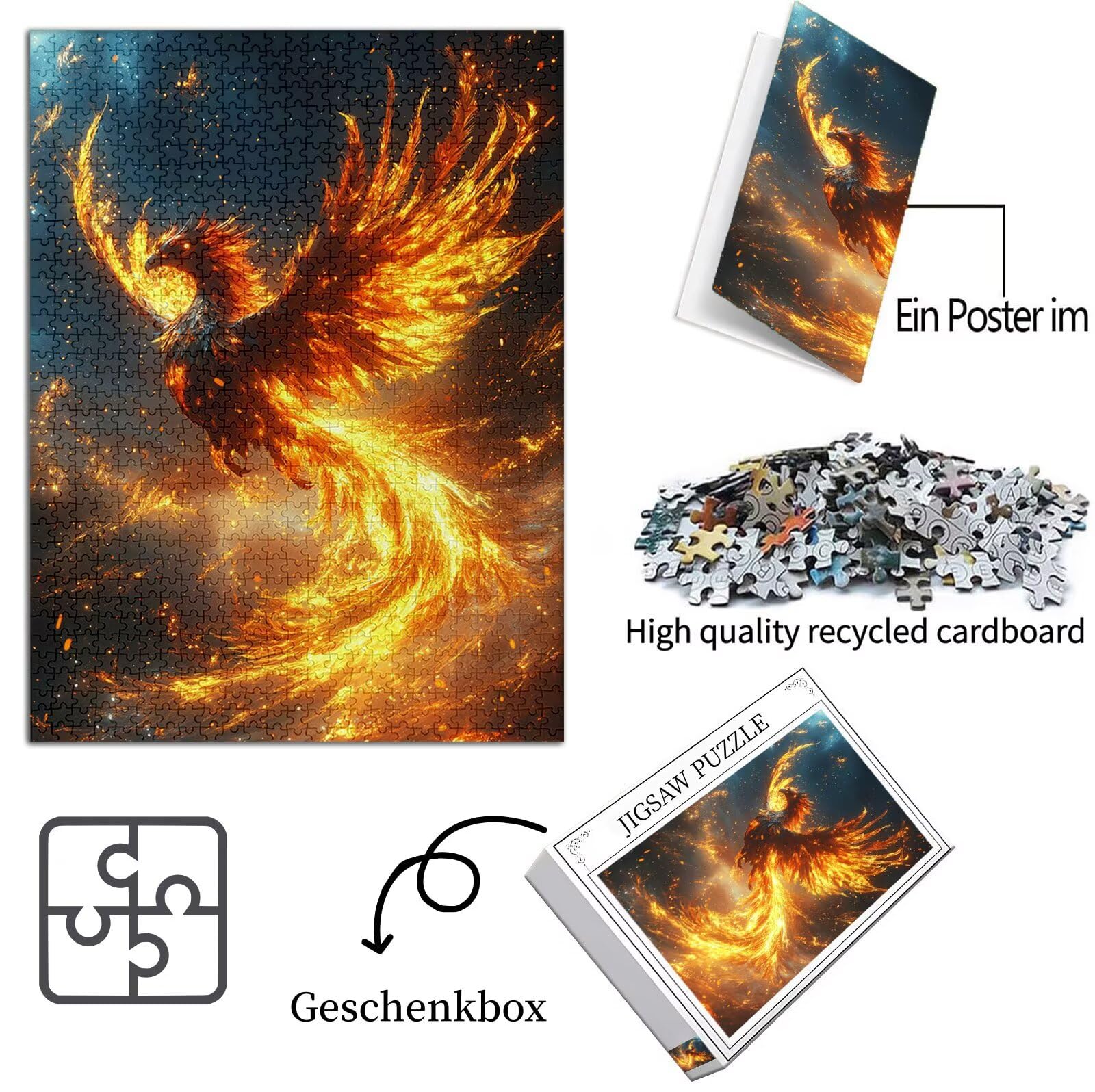 Feniks Puzzle 1500 sztuk Dorosłych, Puzzle Wzór Ptaka, Układanka Dorosłych, 5D DIY Rzemiosło Rodzina Zajęcia z Opakowaniem Na Prezent, Dekoracja ścienna do domu, Prezent Kobieta, 87 x 57 cm, Model784