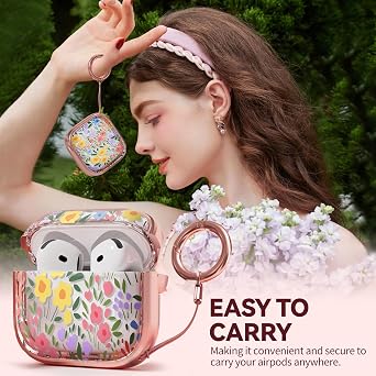 Inesore for AirPods 4 Case Cover 2024 with Lock- Seven Color Flower | Two-Piece Design,with Gold Keychain & Cleaning Pen,Support Wireless Charging,Cute Luxury Case for Women Girly