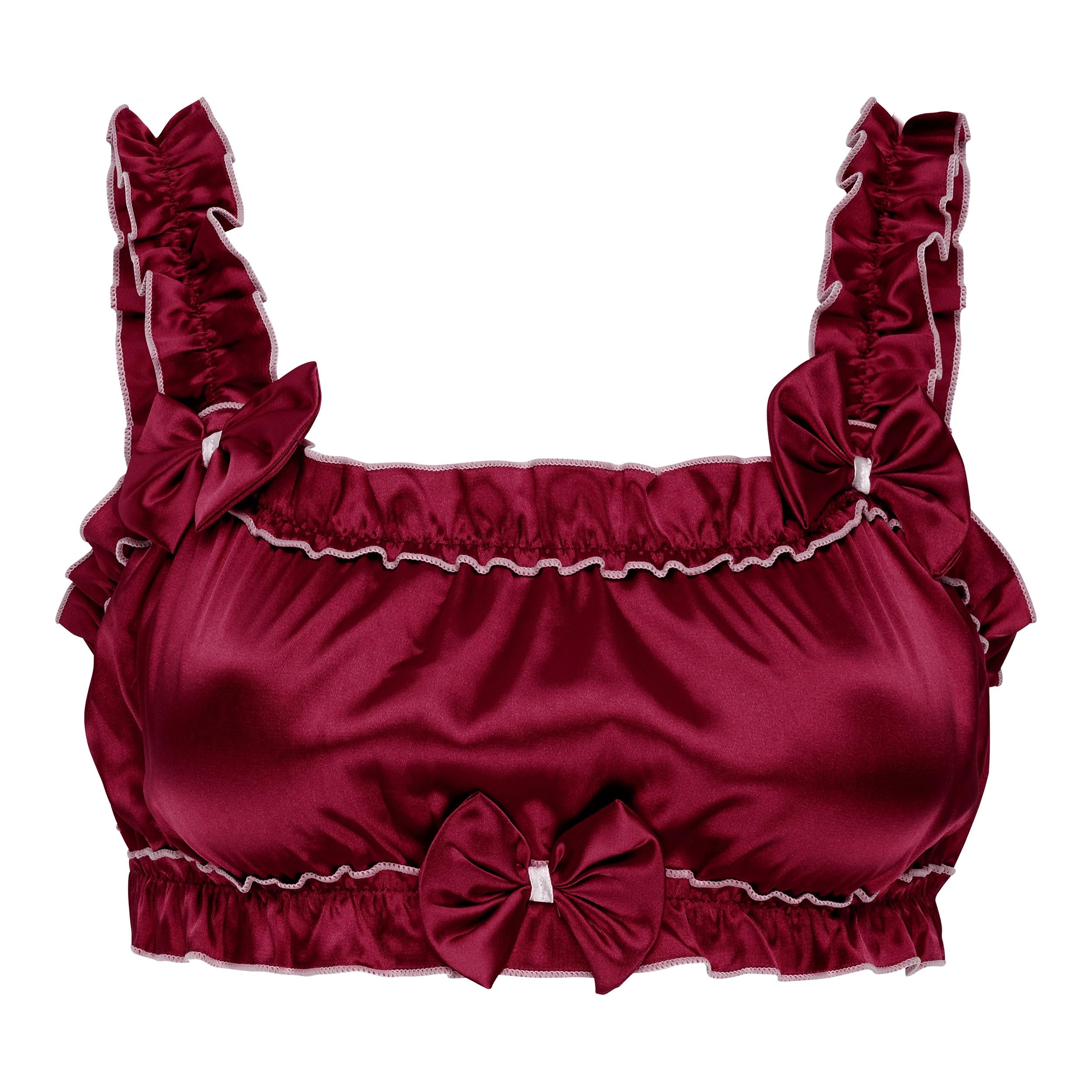 Satini Sissy Ruffled Fitted Bralette, Wine Red, XXL