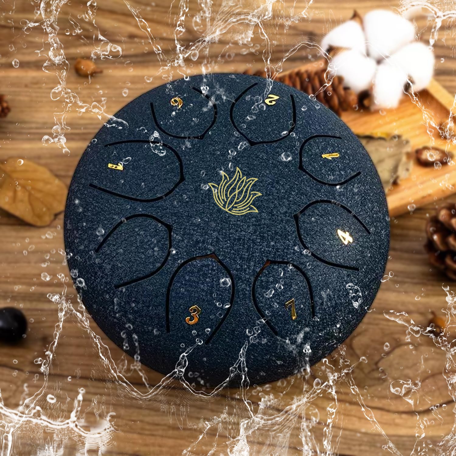 Eavnbaek Rain Chime Drum - 8 Note 6 Zoll Regentrommel für den Außengarten, mit Tasche, Musikbuch, Drumsticks, Schlägelhalter und Fingerpaddeln, Stahlzungentrommel für Geschenke Yoga Bildung
