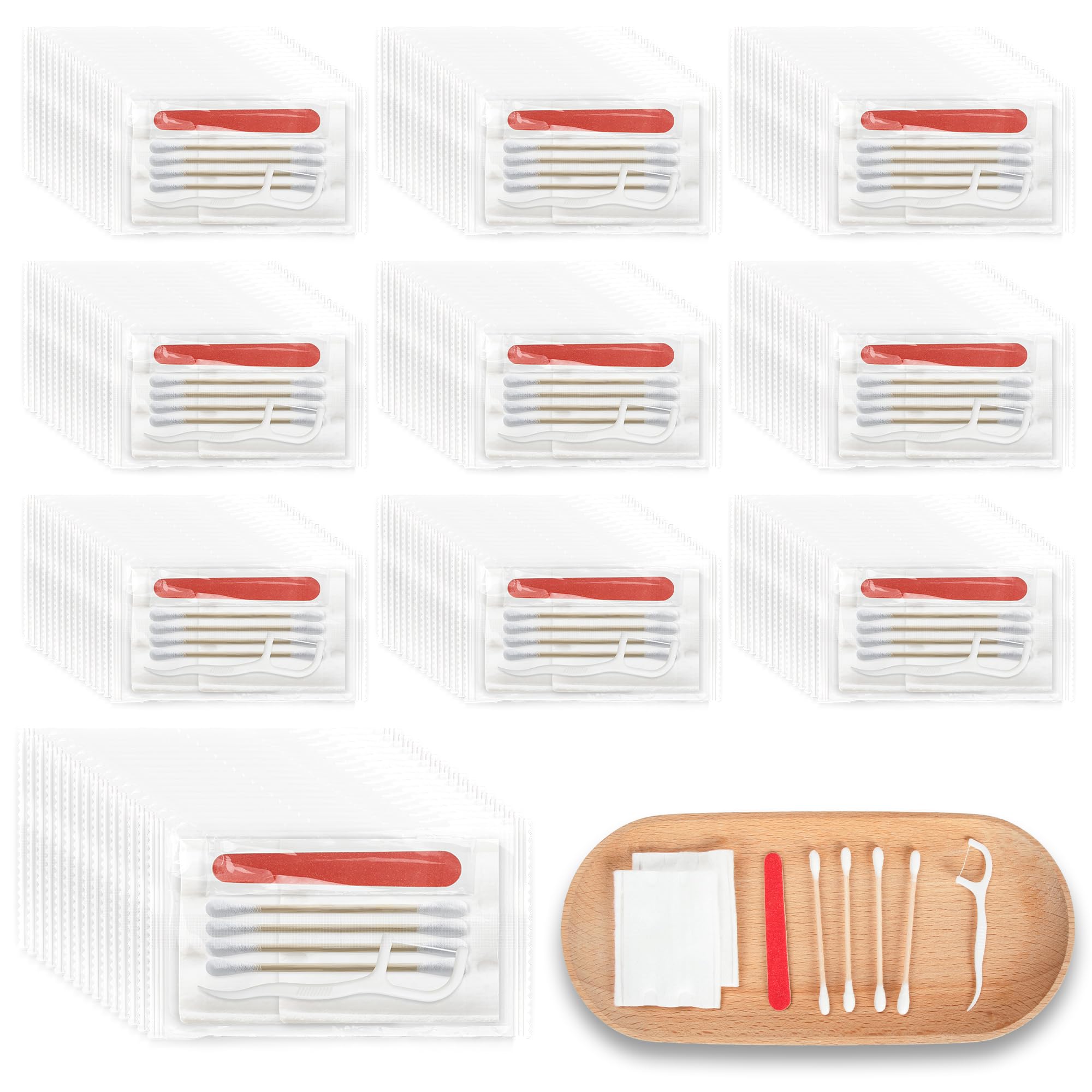 Hotel-Kosmetikset, Kosmetiksets in Großpackung, individuelles Kosmetikset mit Wattepads, Wattestäbchen, Zahnseide und Nagelfeilen, geeignet für Reisen, Hotels und den Gebrauch zu Hause (200 PACK)