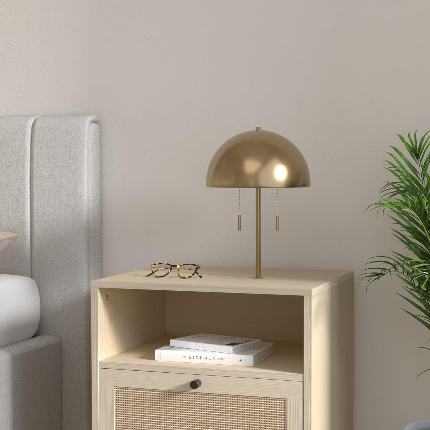 18" White and Brass Dome Table Lamp with Glass Base