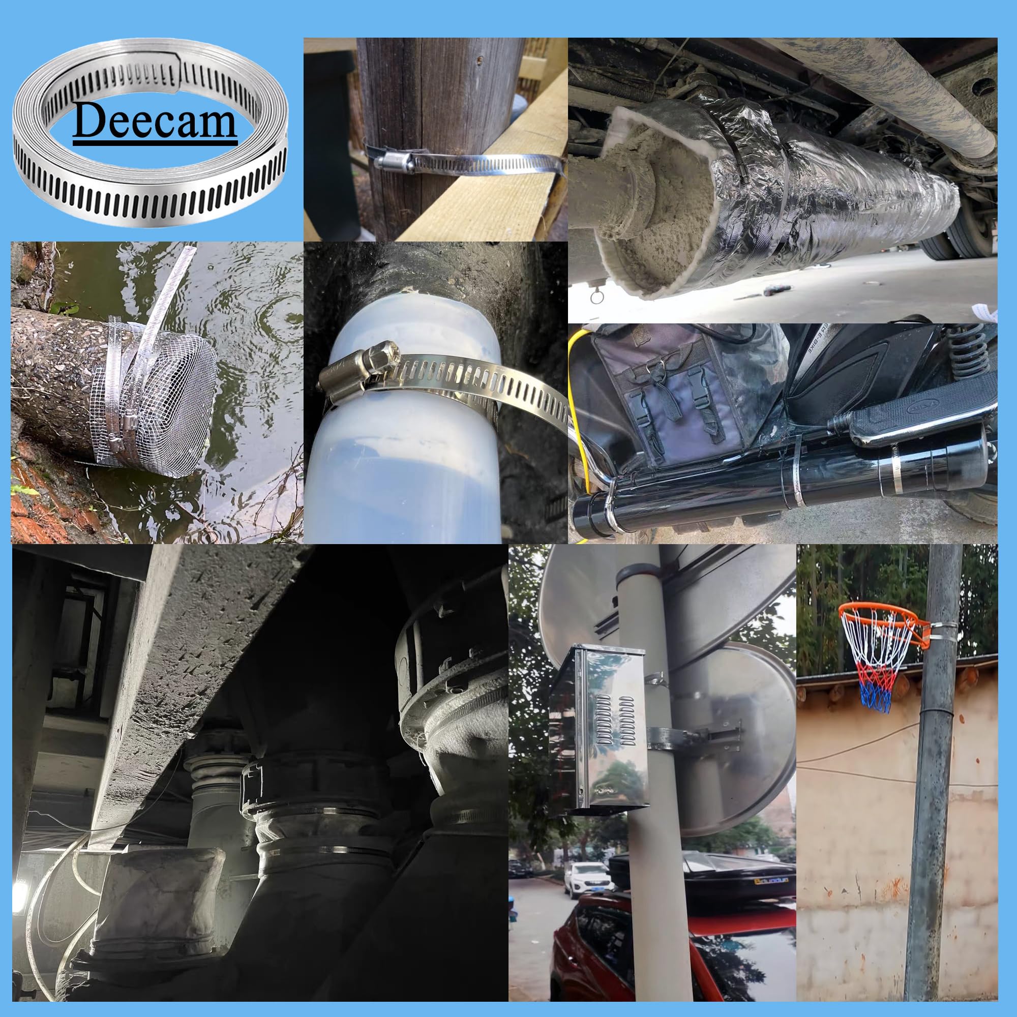 Deecam Abrazaderas Metalicas para Tubos 4M, Abrazaderas Acero Inoxidable con 12 Cierres, Adecuado para Tuberías de Gas Doméstico, Tuberías de Agua, Tuberías de Automóviles, etc.