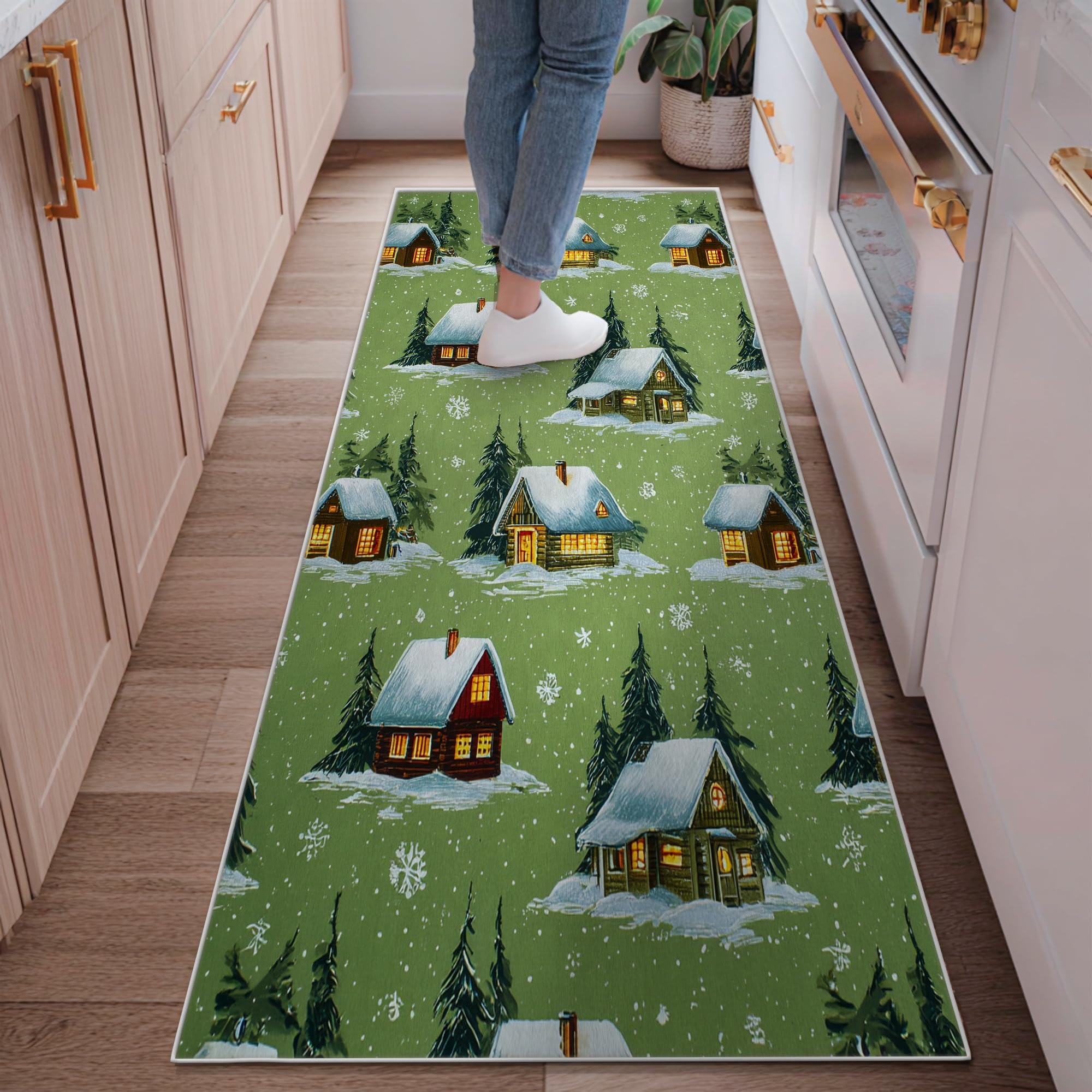 Tapis de cuisine arbre de neige lavable et résistant à bords ras
