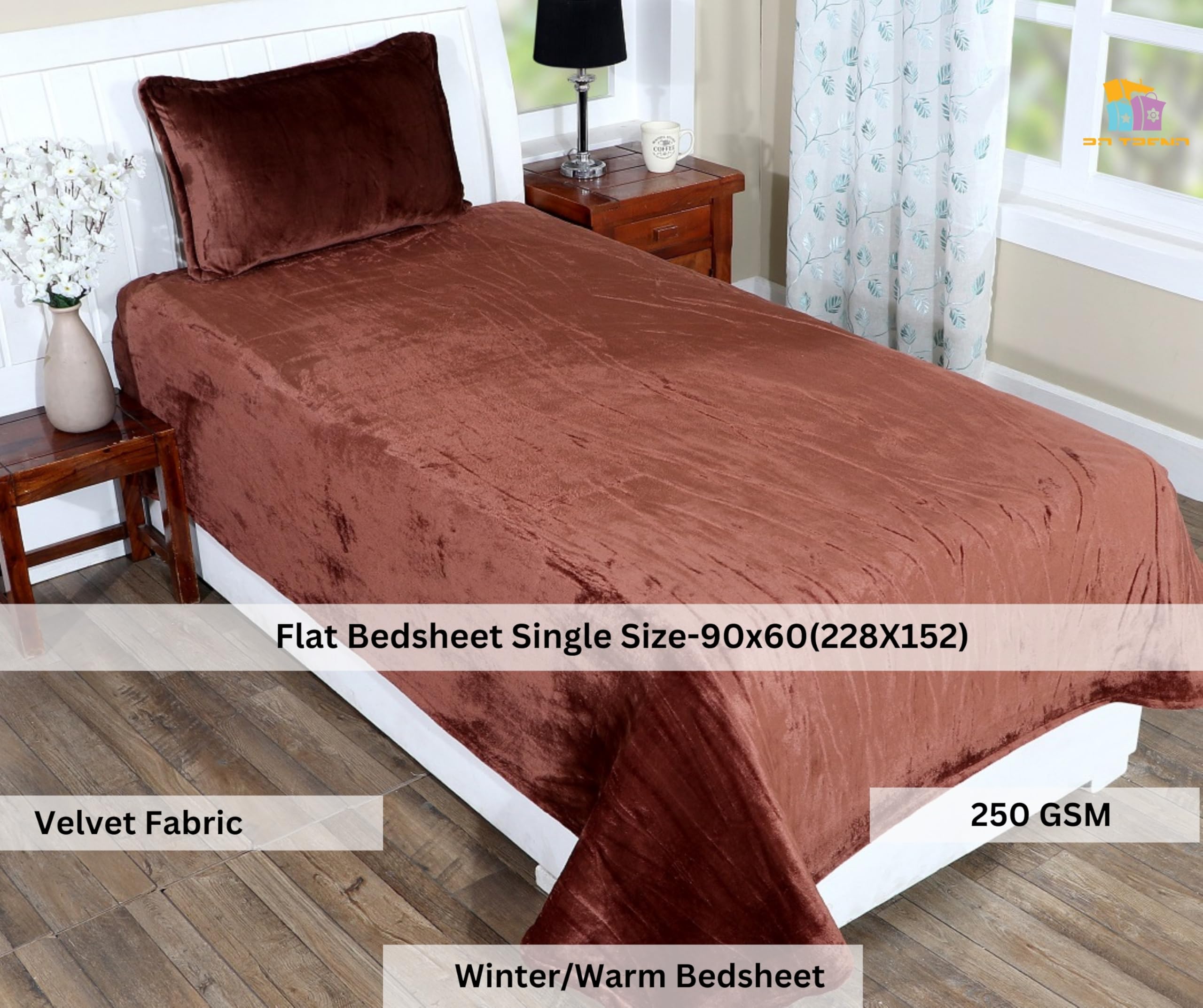 RD TREND Warm/Winter Super Soft Solid King Size Flat Single Bedsheet(90 x 60 Inch) with 1 Pillow Cover (18 x 28 Inch) Colour Coffee