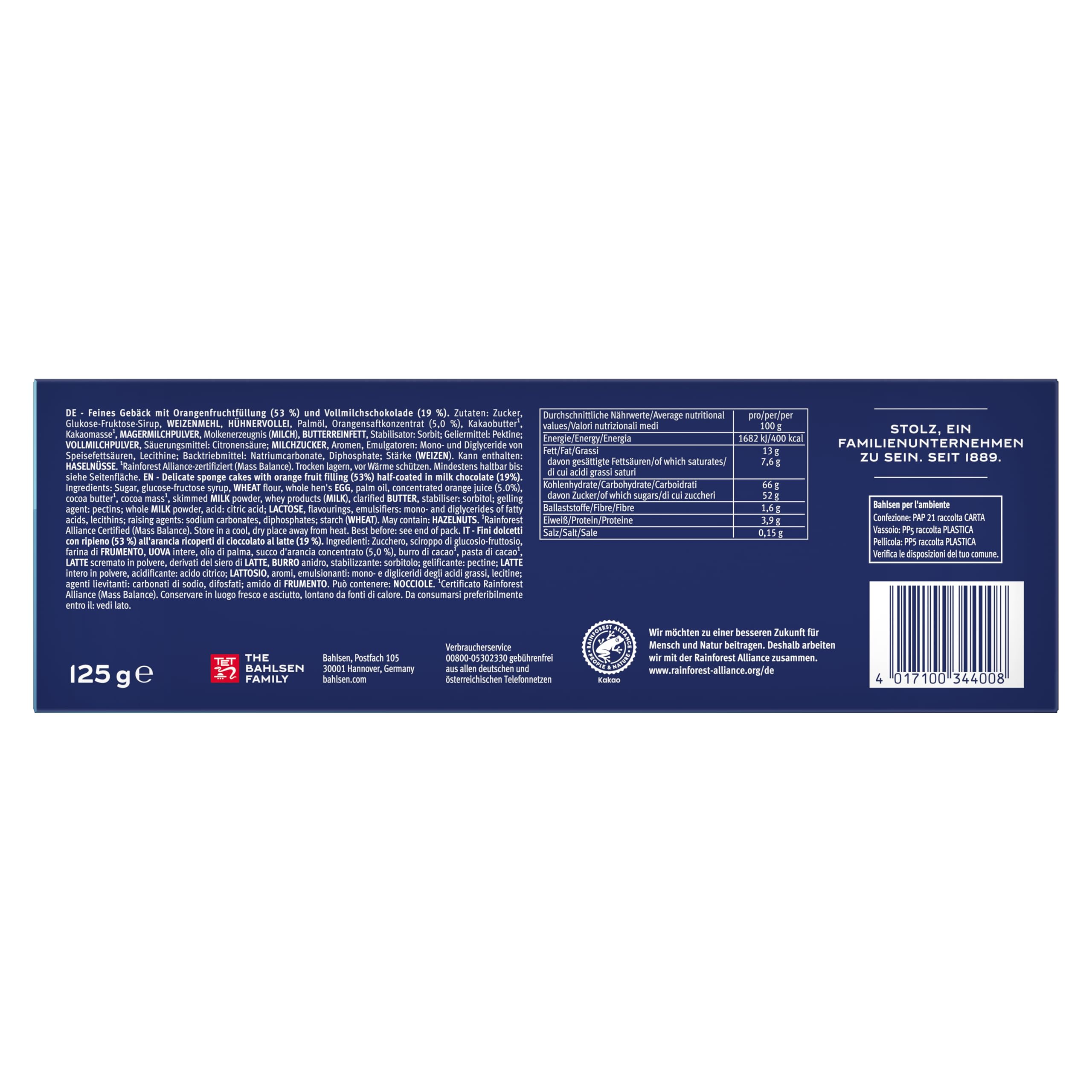 Bahlsen Messino Vollmilch - Softgebäck mit Orangenfüllung, 12x125g | 12er Pack als Großpackung – Softgebäck mit fruchtiger Orangenfüllung & Vollmilchschokolade –erfrischend als Snack zum Kaffee