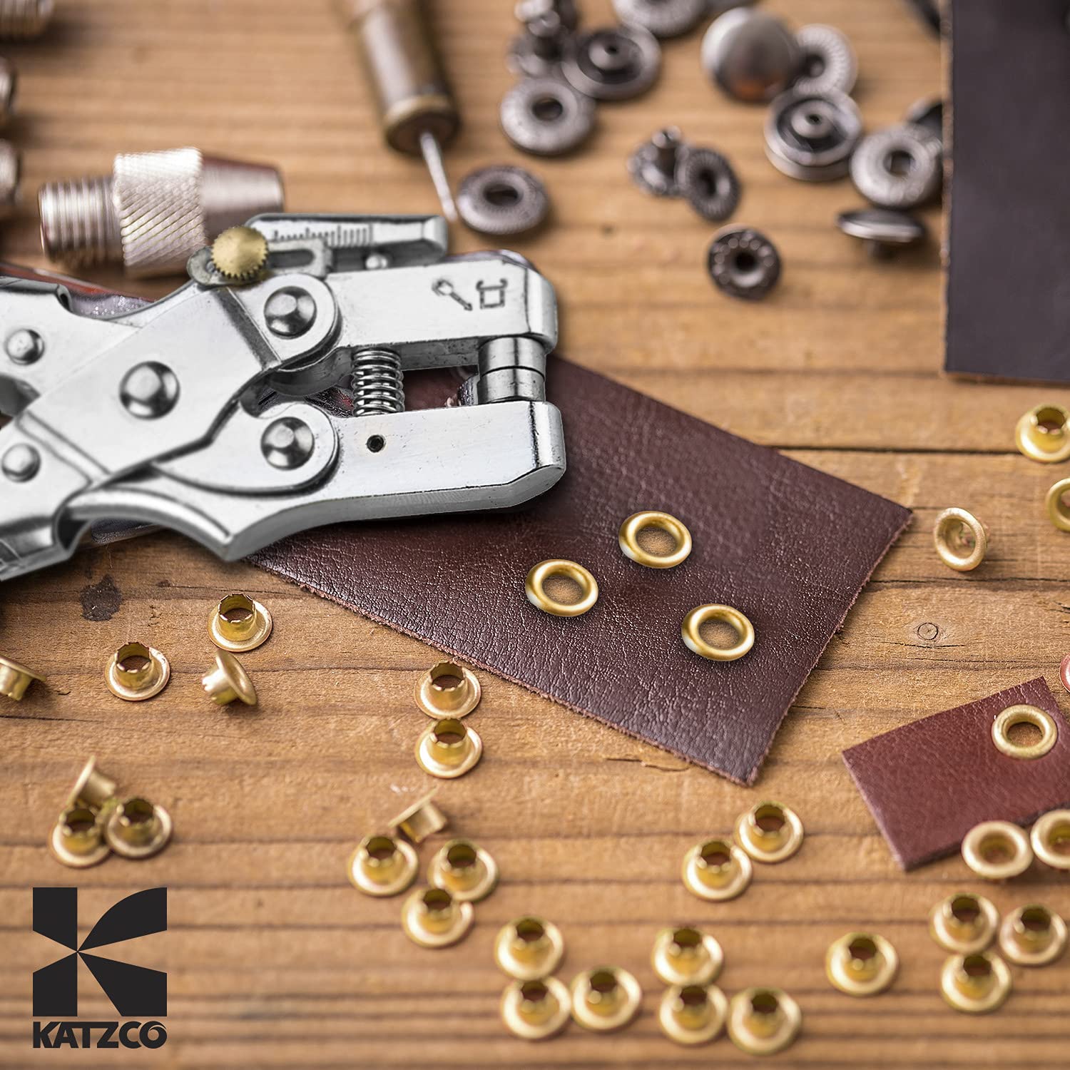 Katzco Eyelet Grommet Pliers Kit Hole Punch 100 Gold