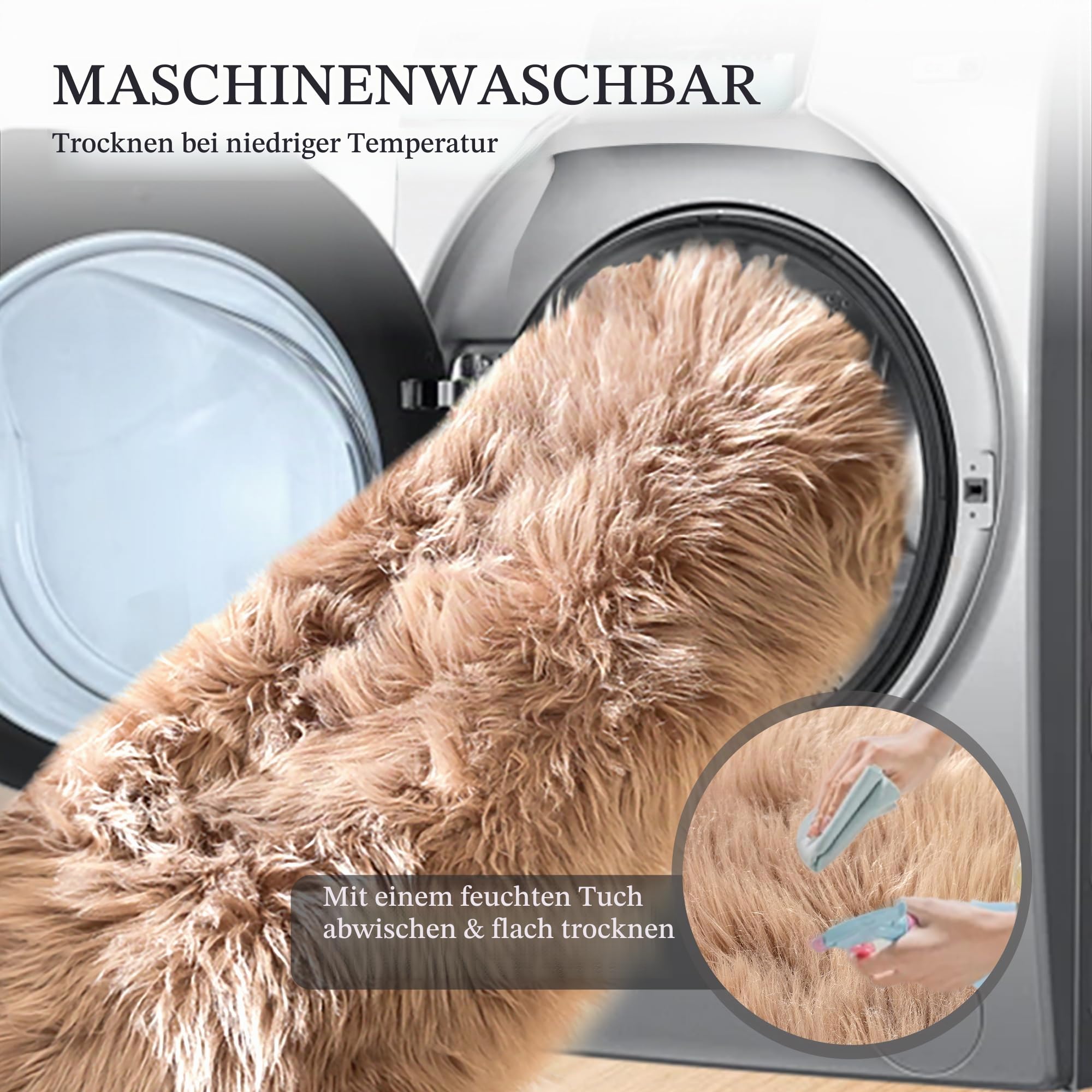ORINOVA Teppich Runder Beige Flauschig Kunstfell 120 cm Fellteppich Weich Schlafzimmer Kuschelteppich Wohnzimmer Waschbar Bettvorleger