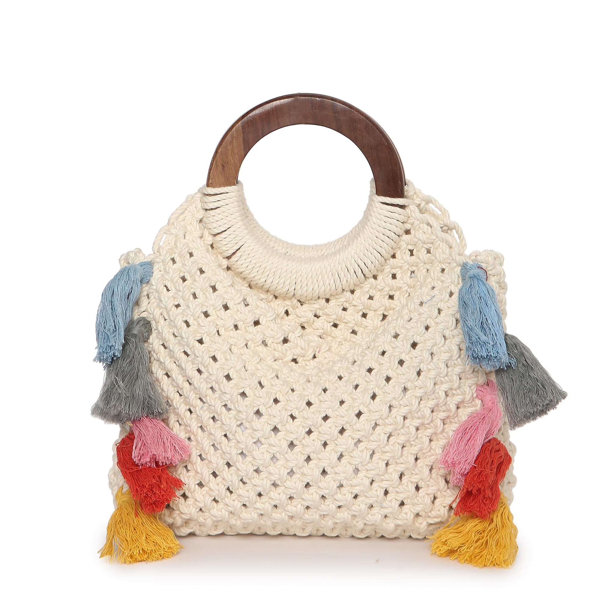 Shimaya Macrame women Wooden Handle Handbag (Beige) (B0CW1R5D4X) Amazon Price History, Amazon Price Tracker