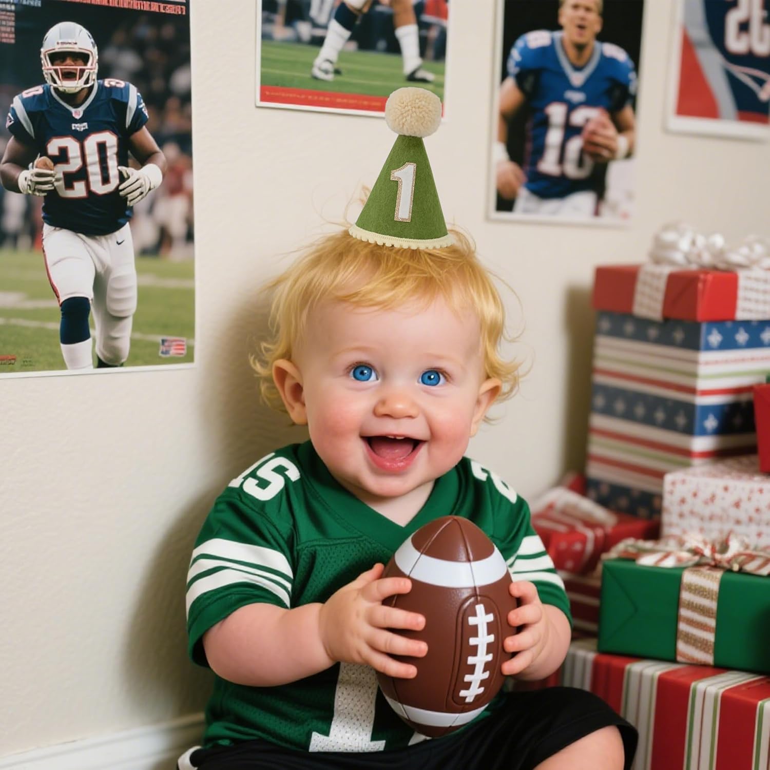 First Birthday Party Hat, Green Felt Cone with Number 1, Pom Pom Top, Party Decoration - Image 4