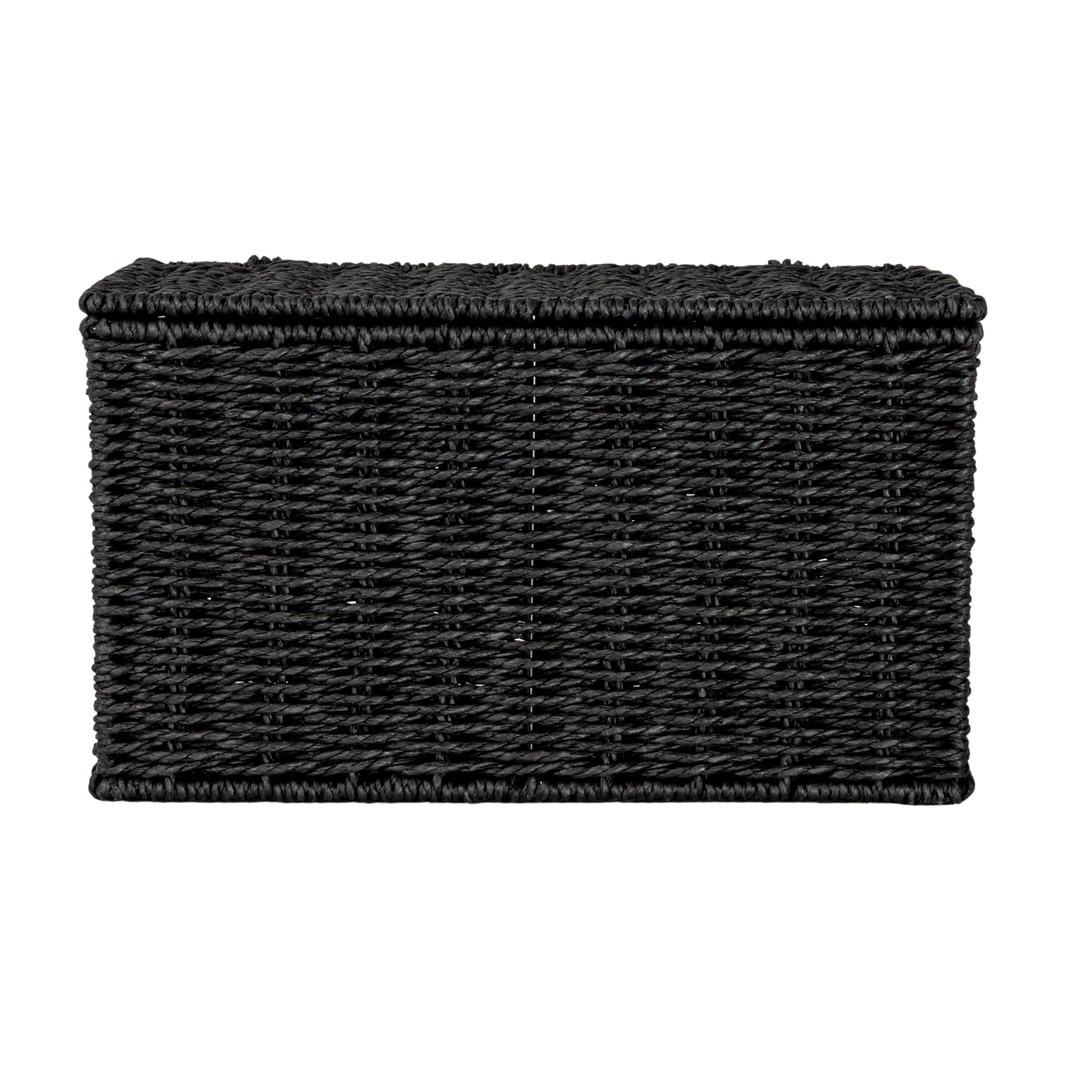 Household Essentials Mały ręcznie tkany kosz wiklinowy z pokrywką, czarny